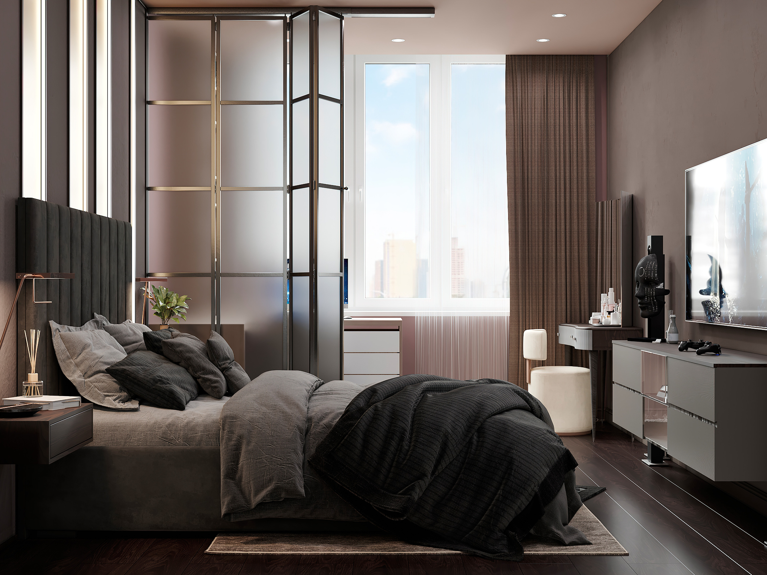 Просторная квартира 100 м² с кальянной зоной и темной спальней-кабинетом. Батракова Наталья дизайнер интерьеров Санкт-Петербург Москва Архангель