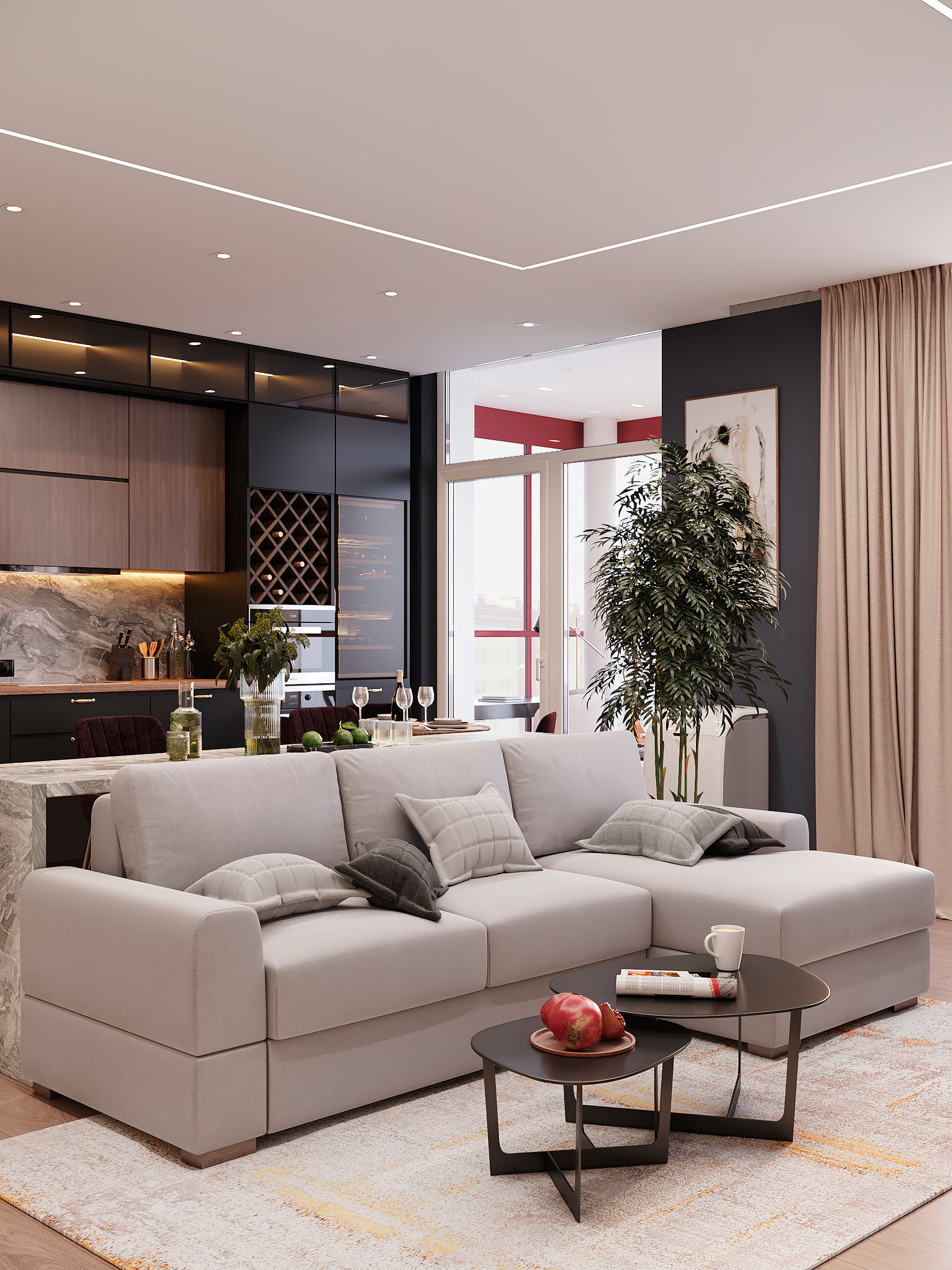 Просторная квартира 100 м² с кальянной зоной и темной спальней-кабинетом. Батракова Наталья дизайнер интерьеров Санкт-Петербург Москва Архангель