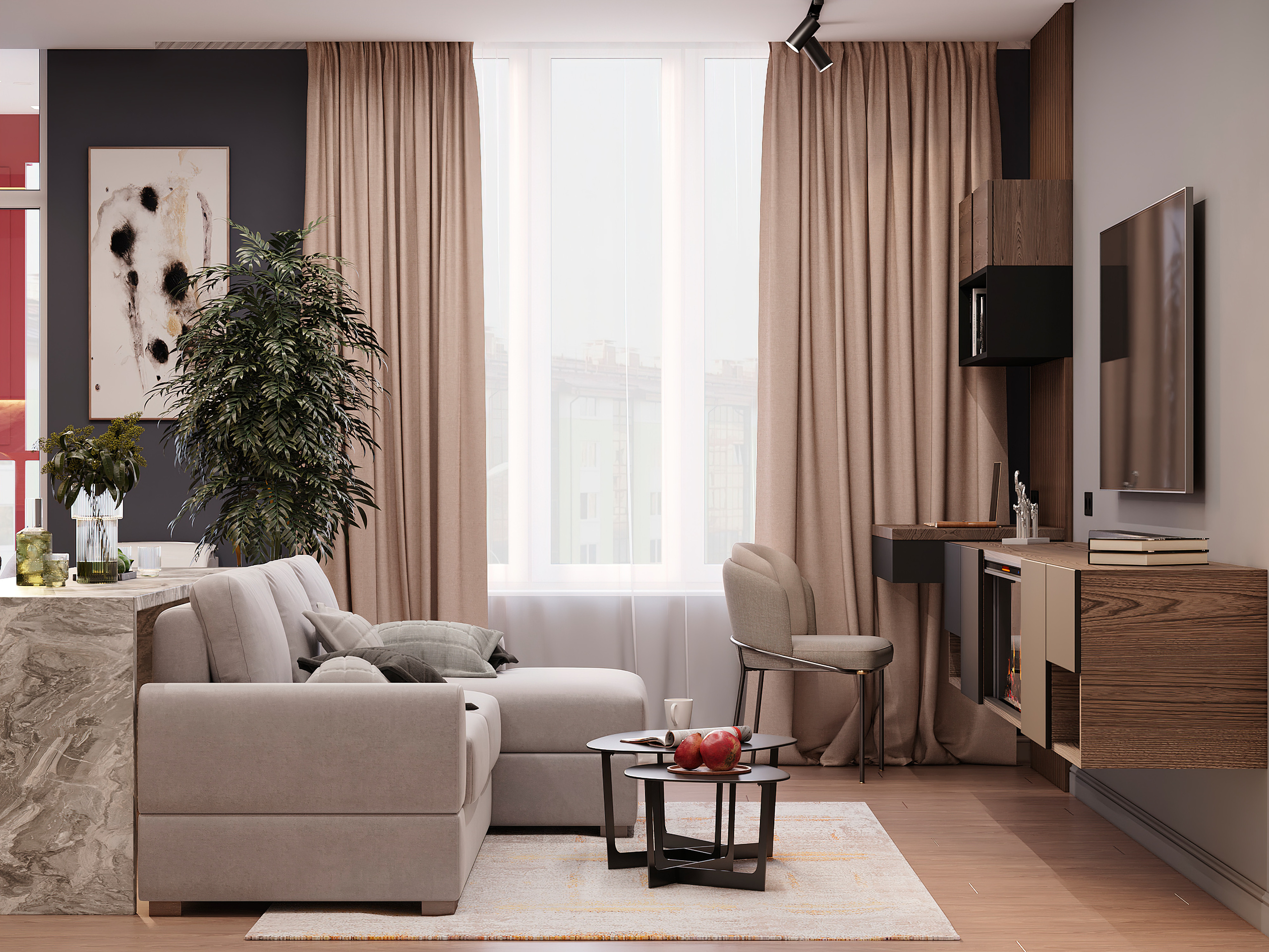 Просторная квартира 100 м² с кальянной зоной и темной спальней-кабинетом. Батракова Наталья дизайнер интерьеров Санкт-Петербург Москва Архангель