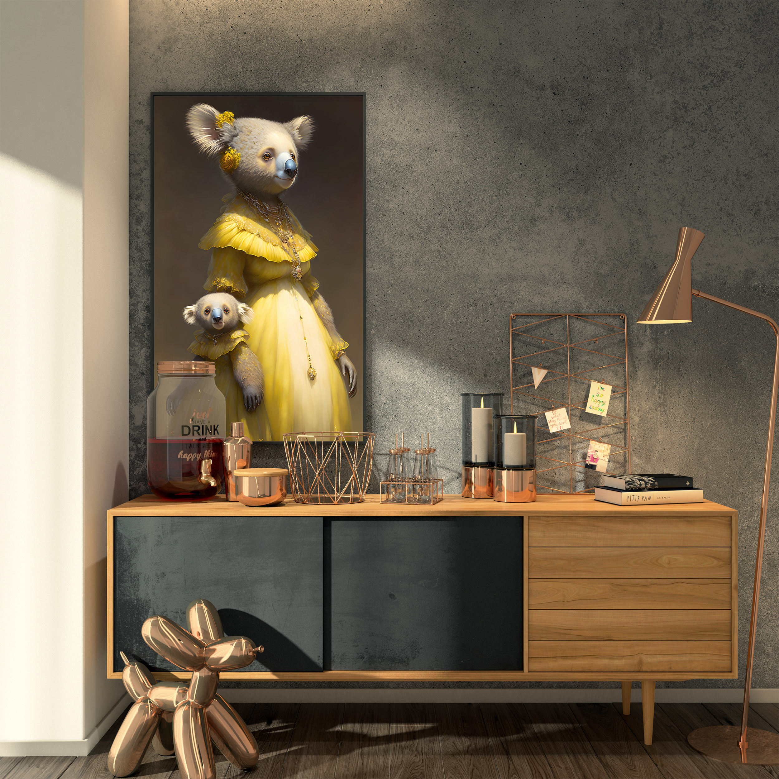 Digital painting-print for interior “Koala with daughter”. AI Photo Retoucher and Image Restorer Zhanna Ognivo