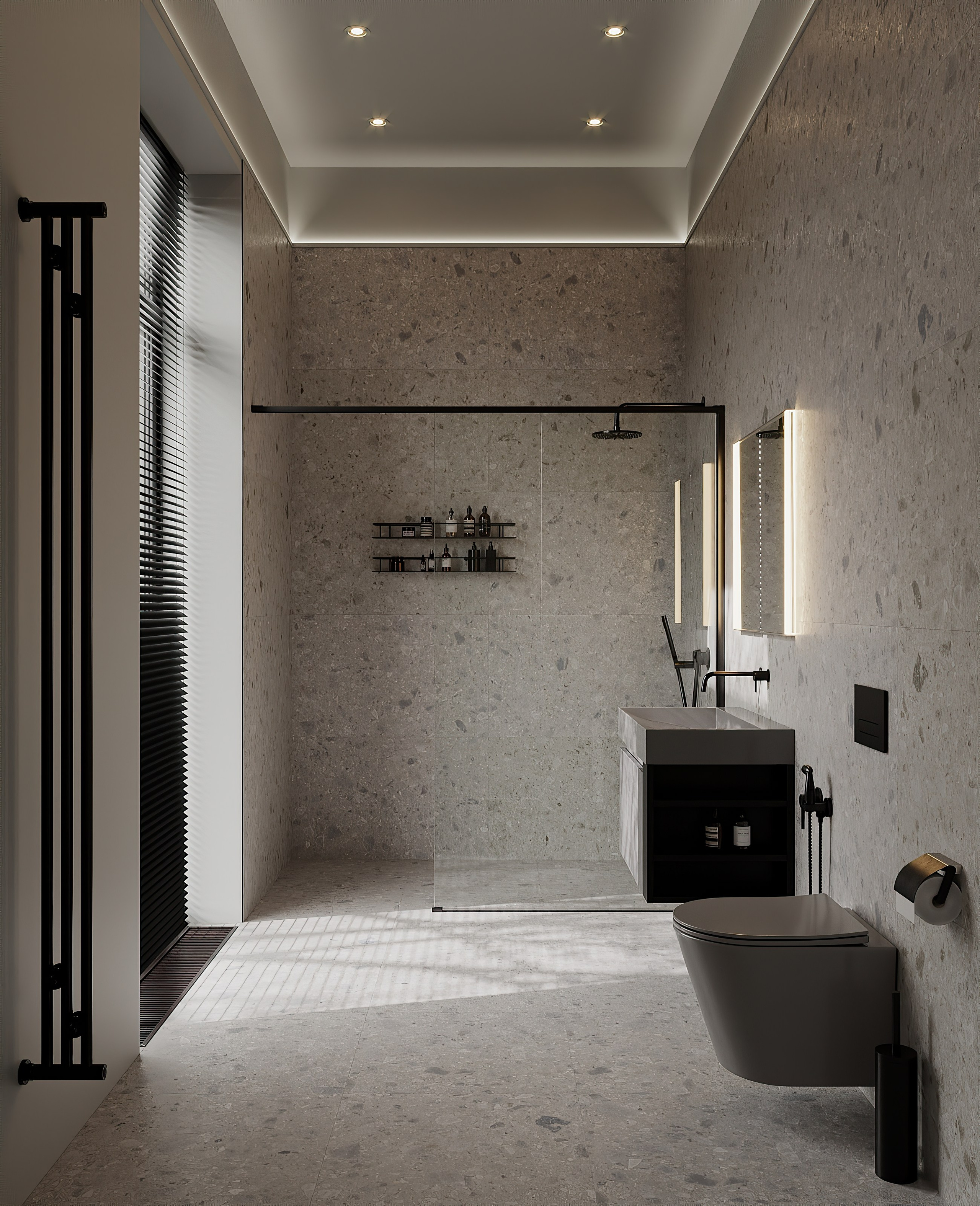 Серый санузел по проекту Мартыновой Н. и Бородиной Е. Визуализатор Векшина Елена