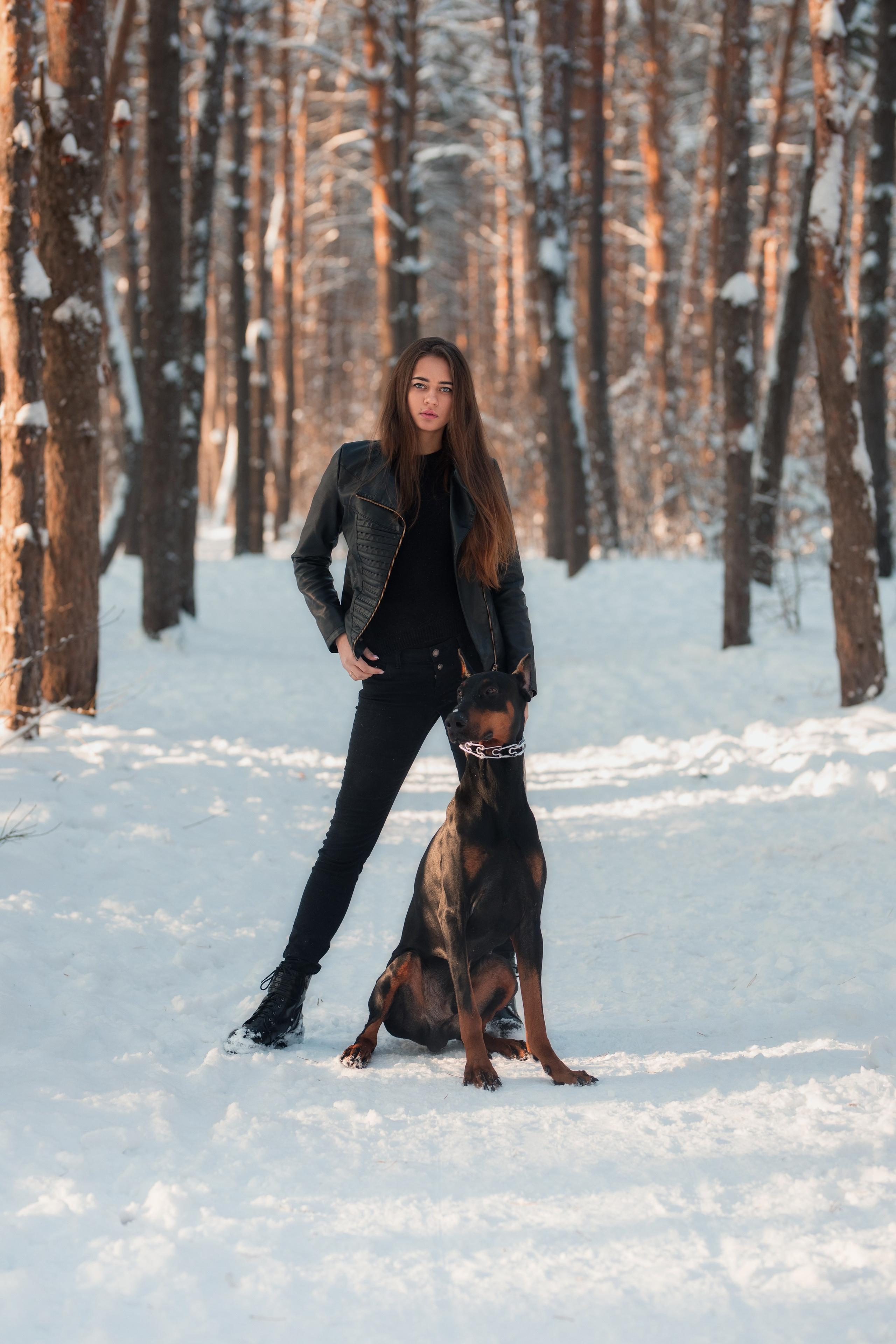 Зимняя съемка в лесу с доберманом с Ольгой в формате для «себя»