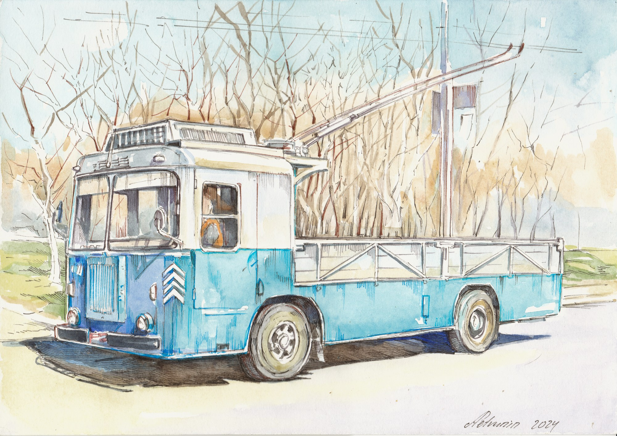 Троллейбусы. Художник Александр Петрунин