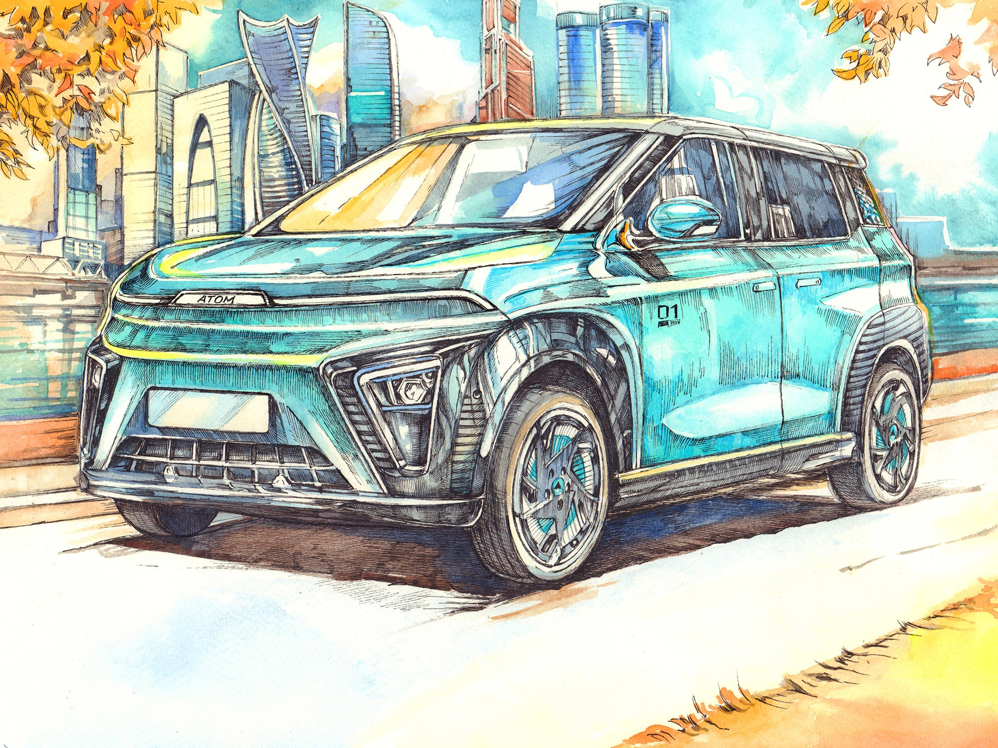 Электромобиль «Атом» — работы для АО «Кама». Художник Александр Петрунин