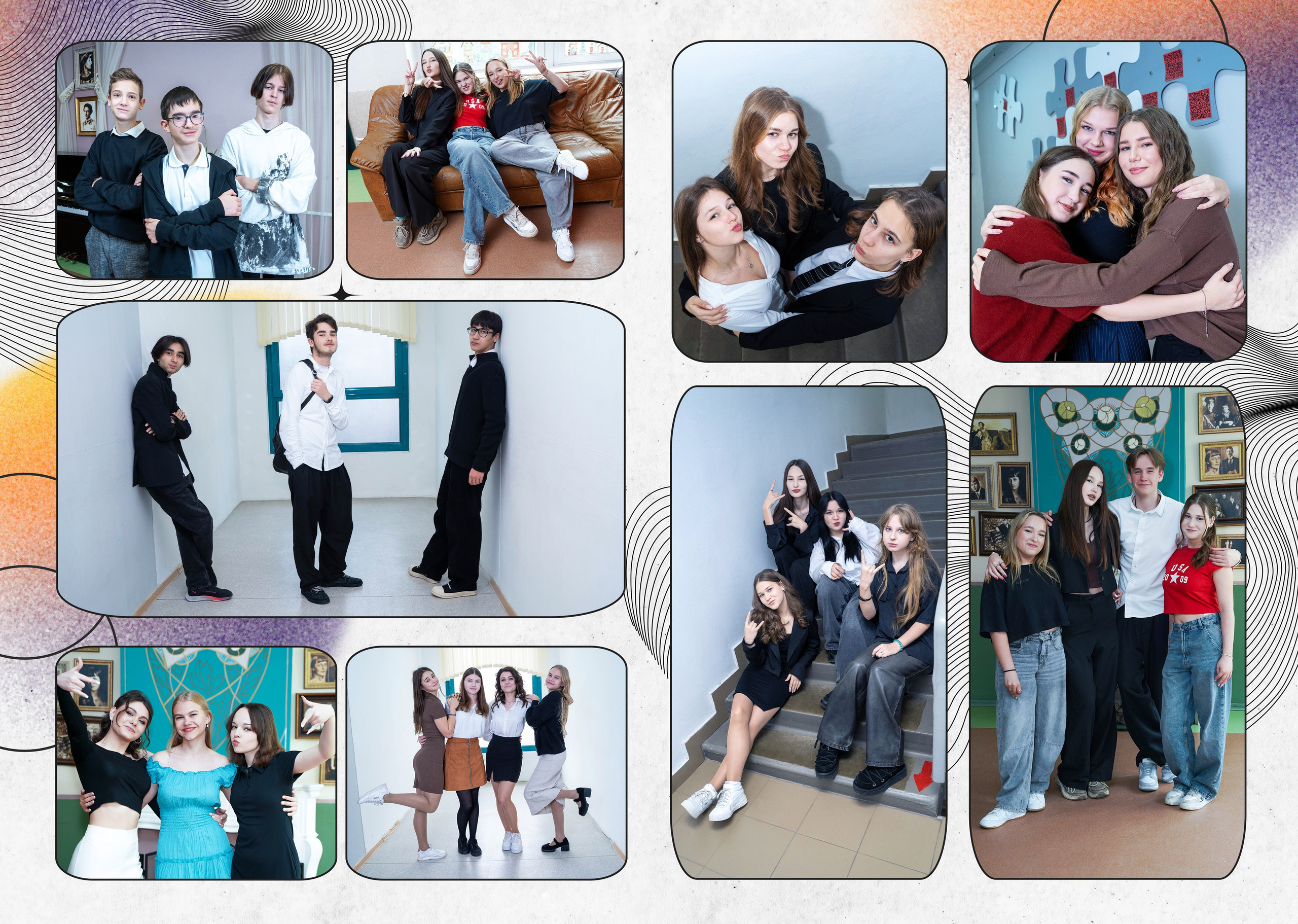 репортажные сюжеты из жизни старшеклассников - дети улыбаются, позируют и фотографируются