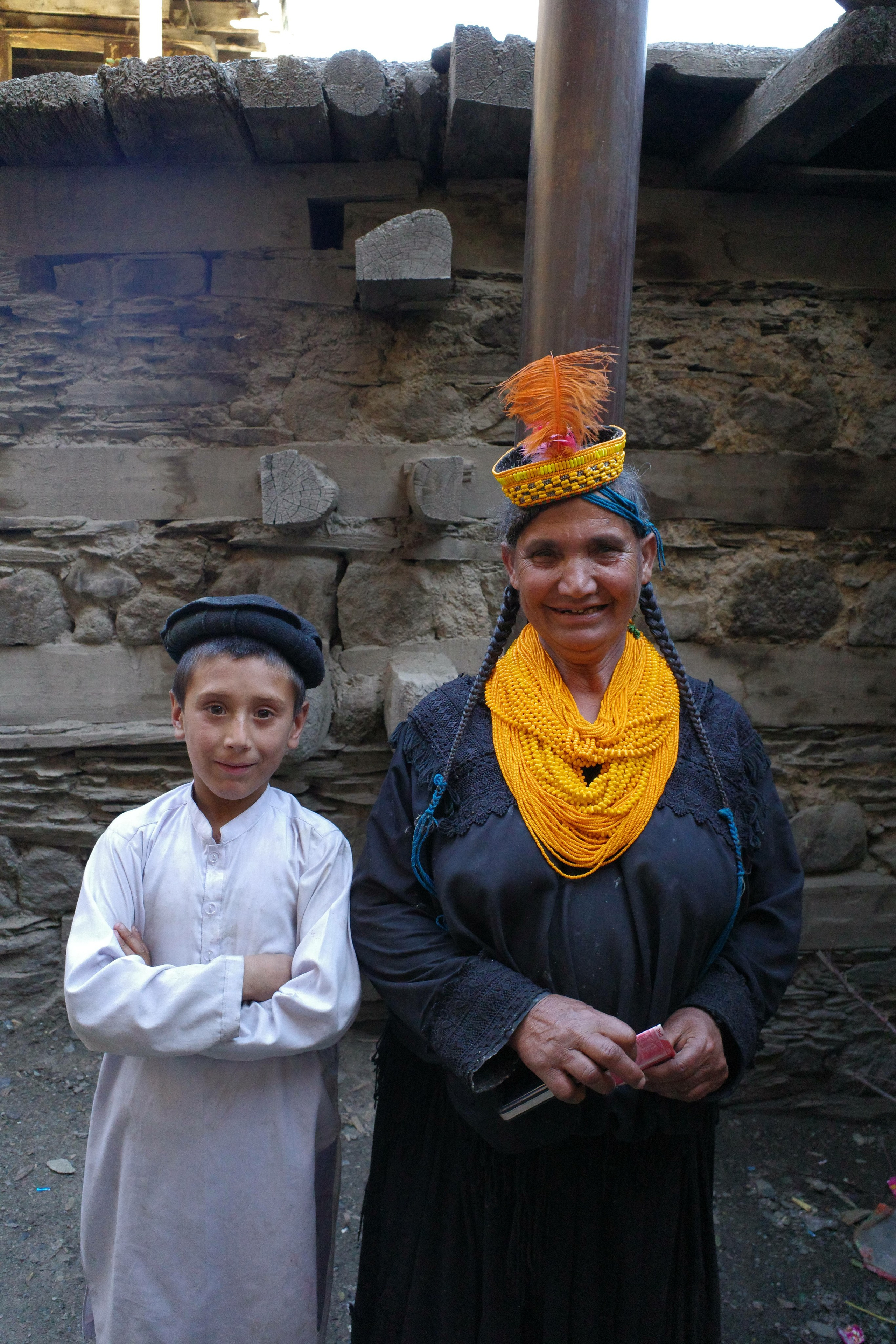 Mother and son in festive national clothes at the festival