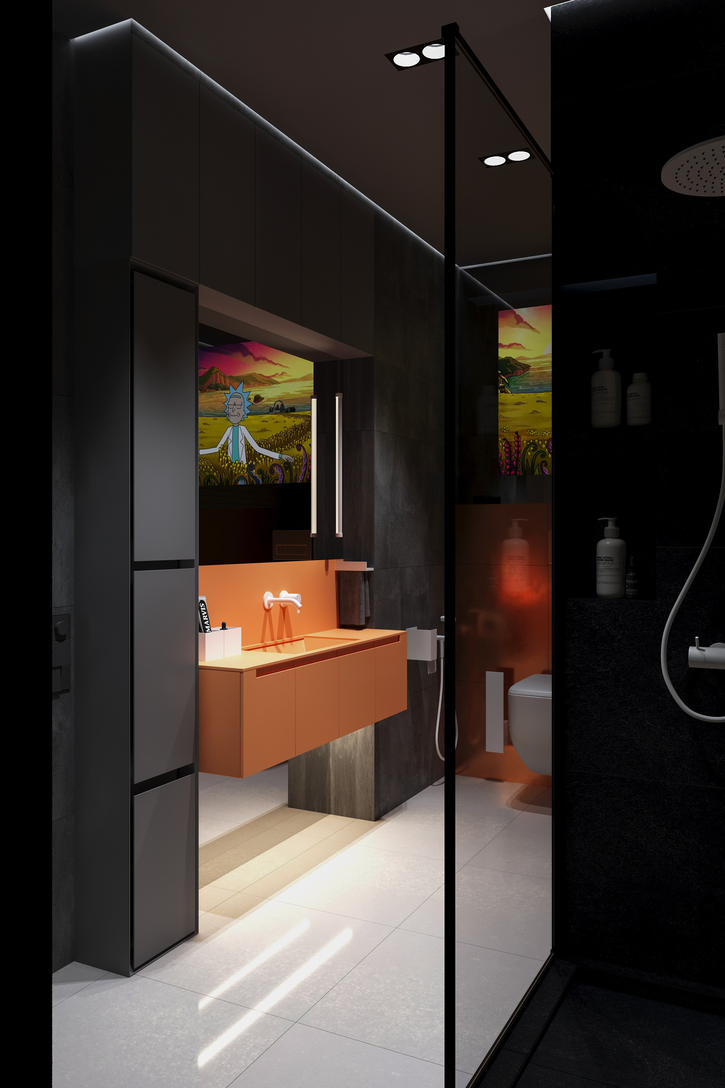 Санузел со встроенным TV экраном, Концептуальный проект. Дизайн интерьера и экстерьера в Санкт-Петербурге Яна Емельянова