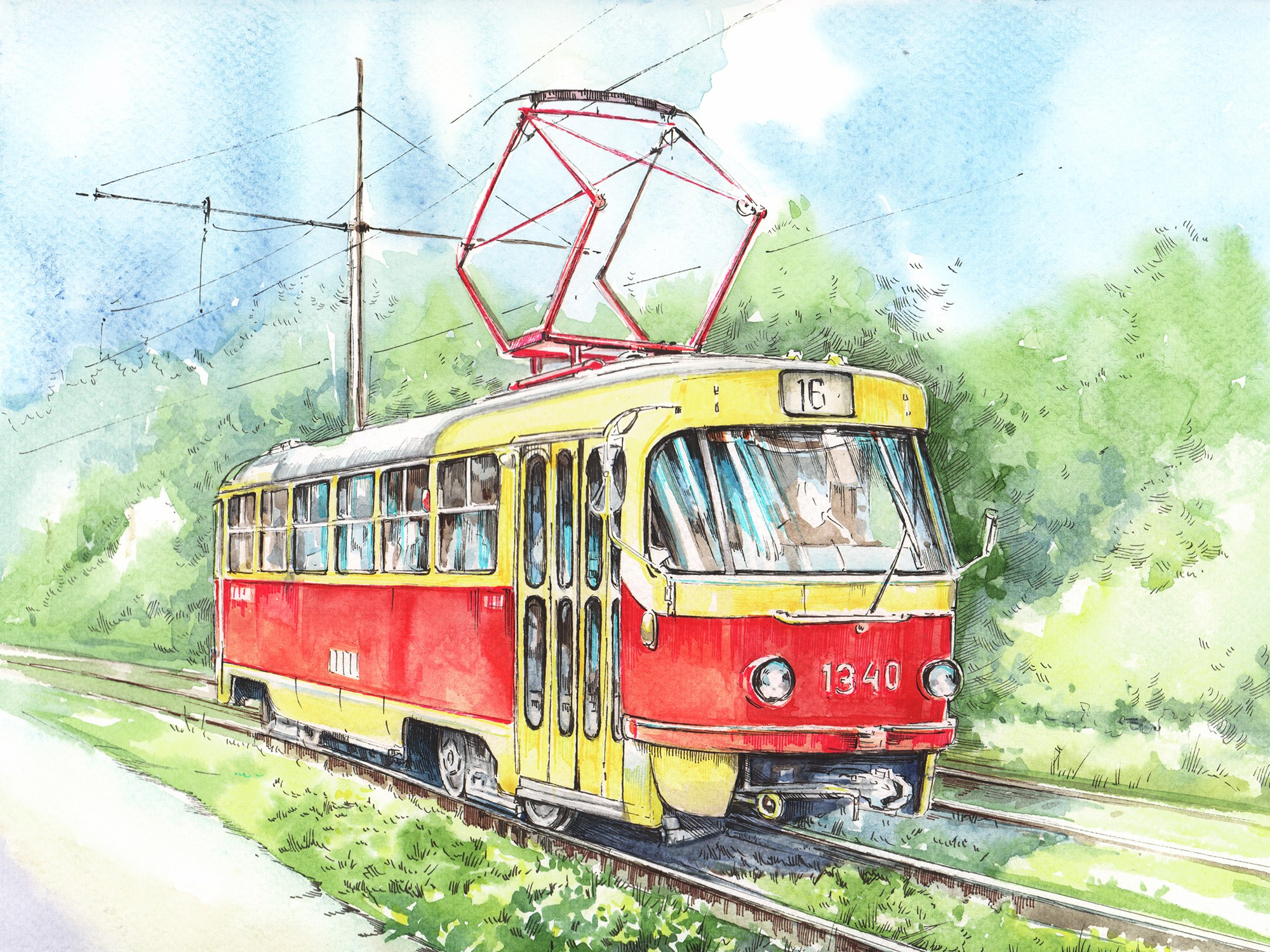 Трамваи. Художник Александр Петрунин