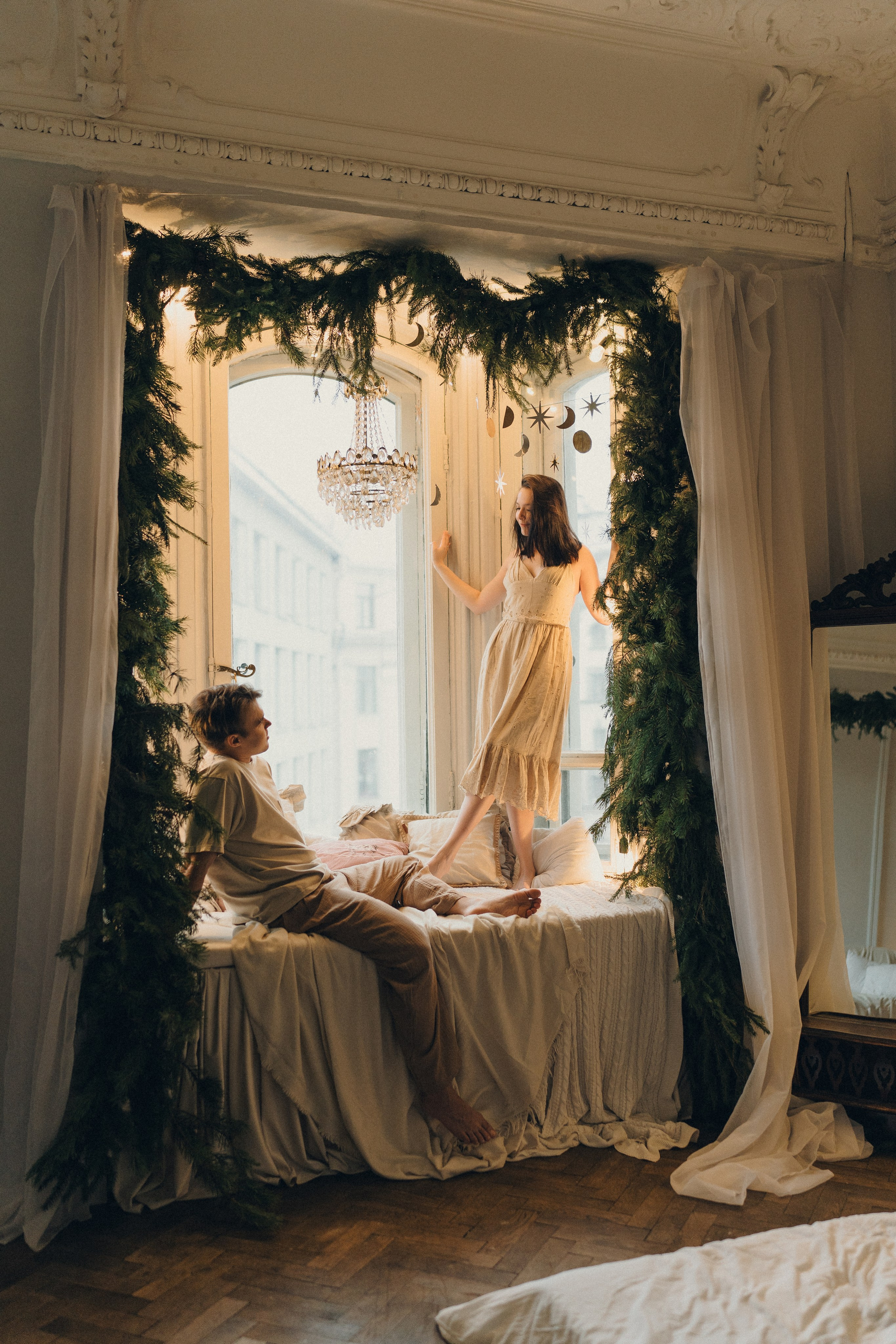 Парная фотосессия в студии. Новогодняя парная фотосессия в квартире.