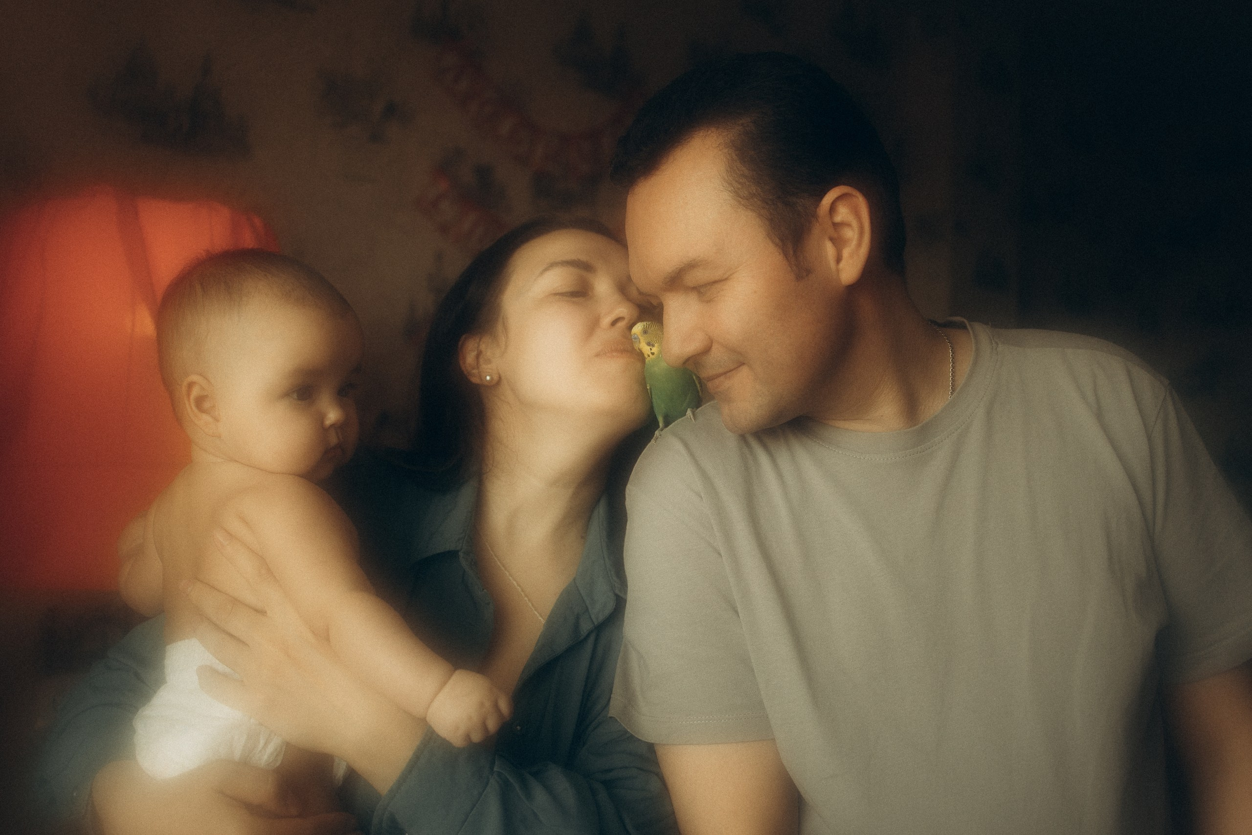 У Поли есть попугай Кеша, а ещё любящие мама с папой. Семейный фотограф Новосибирск Фотограф на выписку Новосибирск