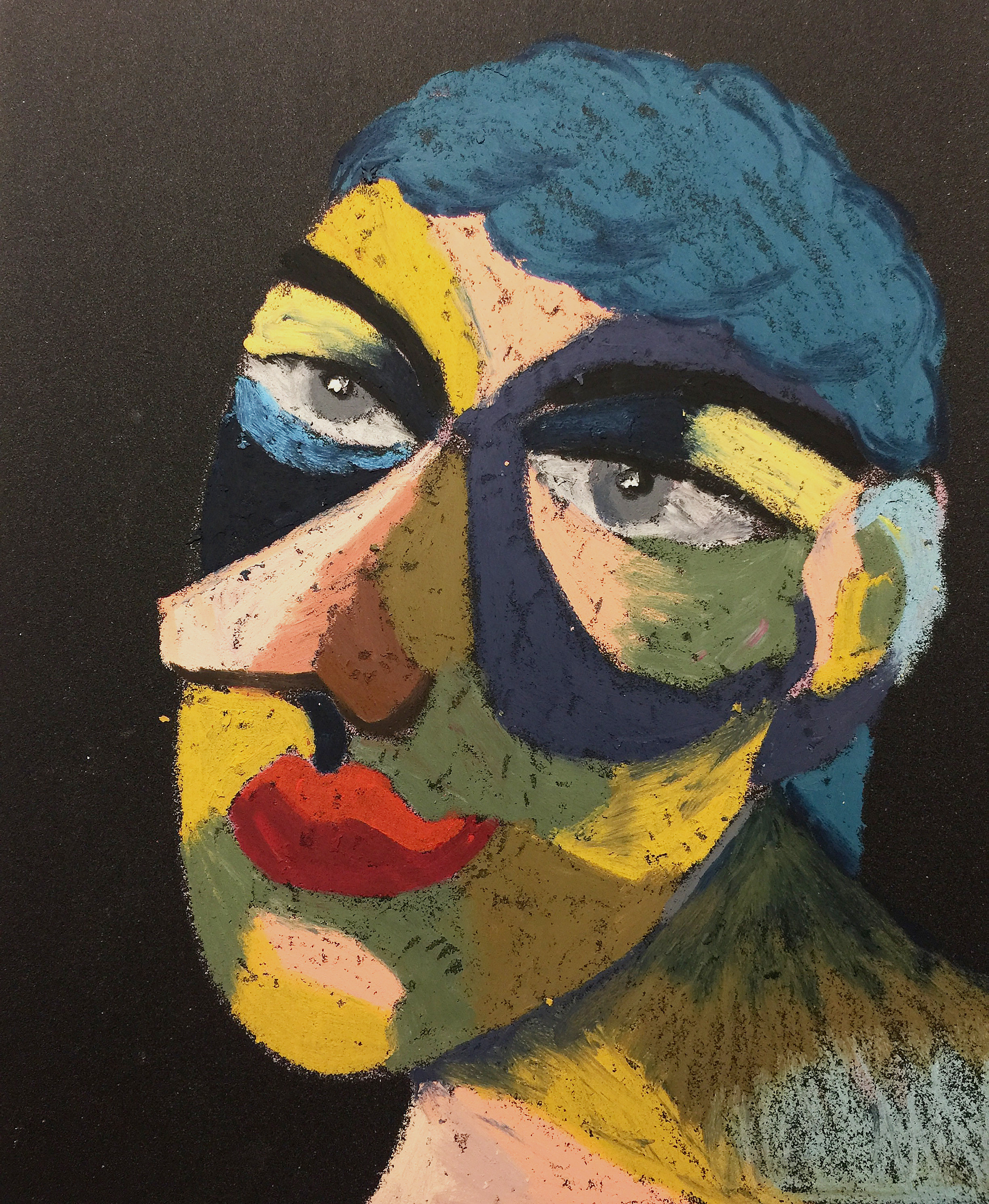 Title: Lover Hero Material: Oil pastel, sandpaper Size: 28 x 23 cm