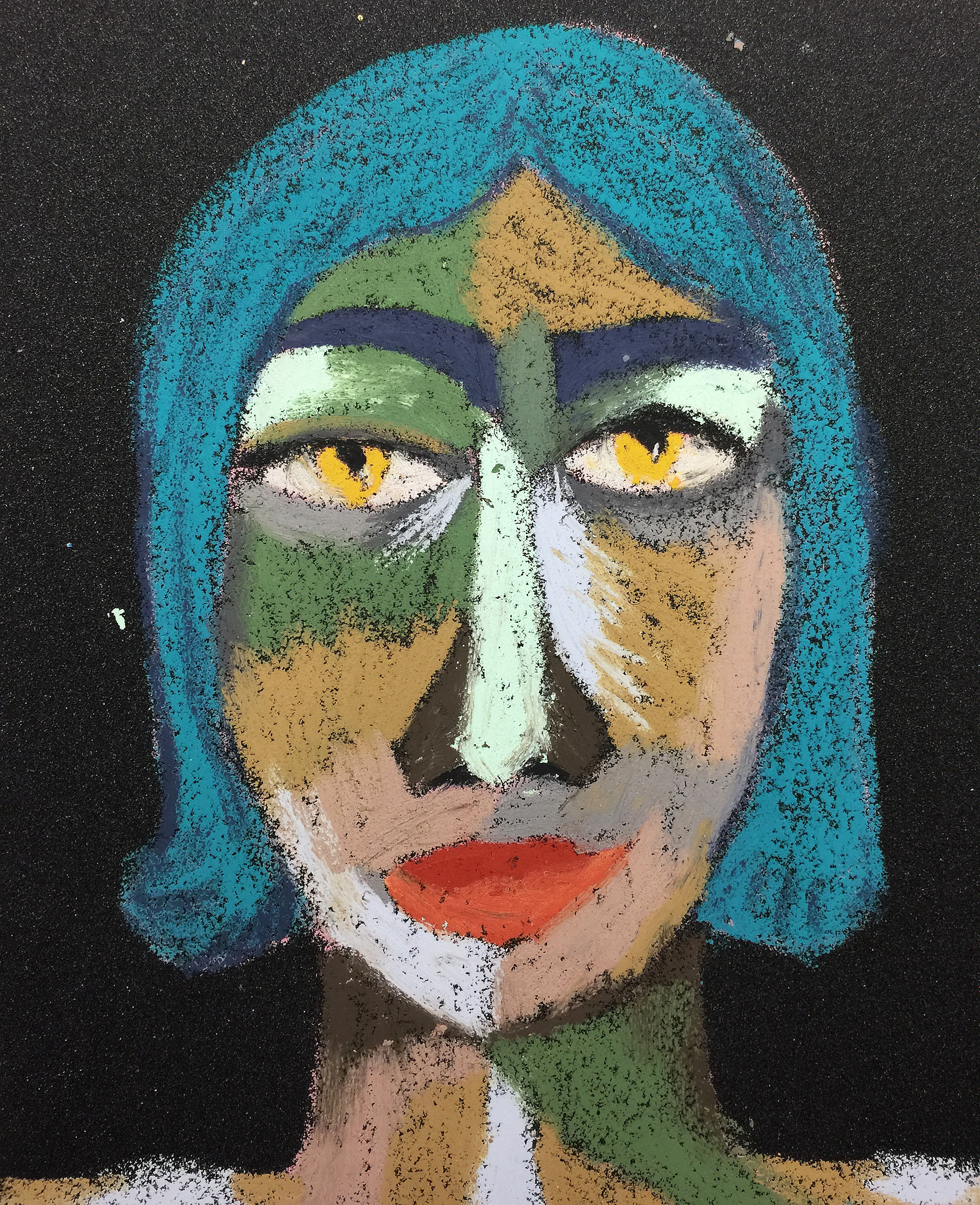 Title: "Bluebird" Material: Oil pastel, sandpaper Size: 28 x 23 cm