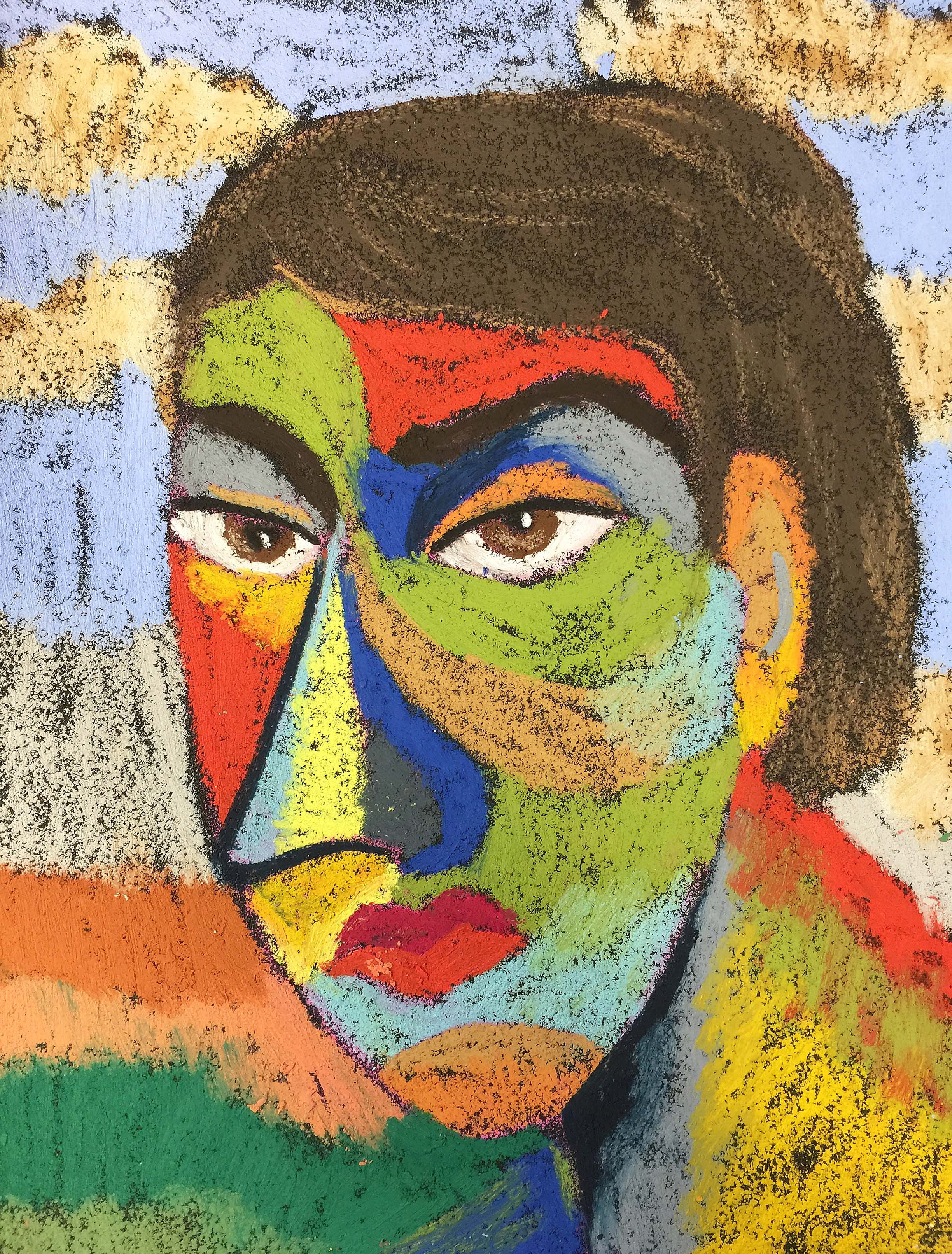 Title: With a Question Material: Oil pastel, paper Size: 28 x 23 cm