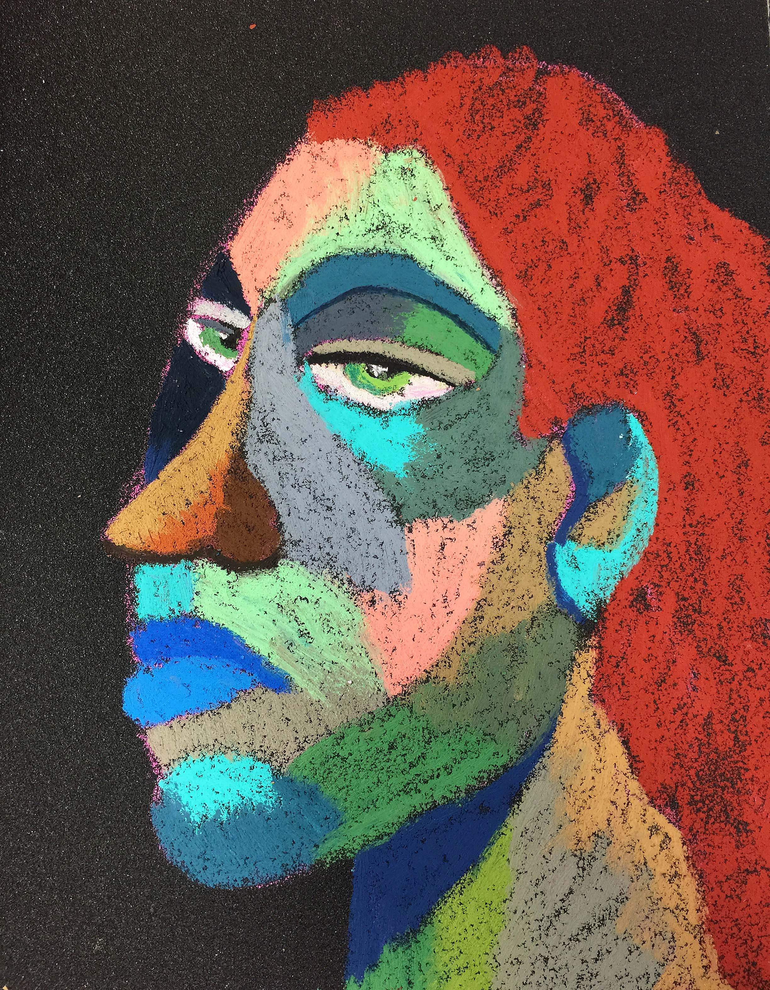 Title: Serious and Businesslike Material: Oil pastel, paper Size: 28 x 23 cm