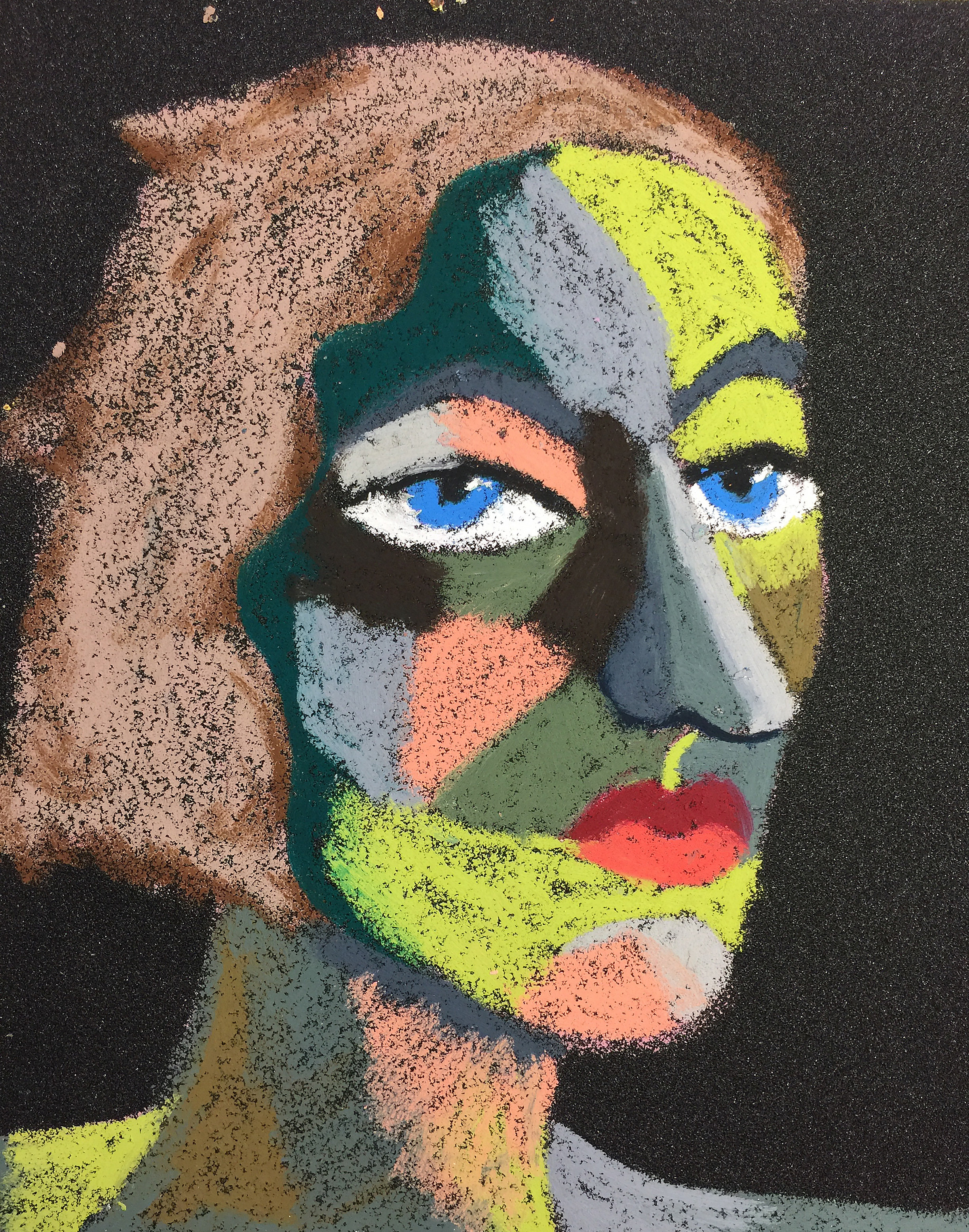 Title: "There is Such a Woman" Material: Oil pastel, sandpaper Size: 28 x 23 cm