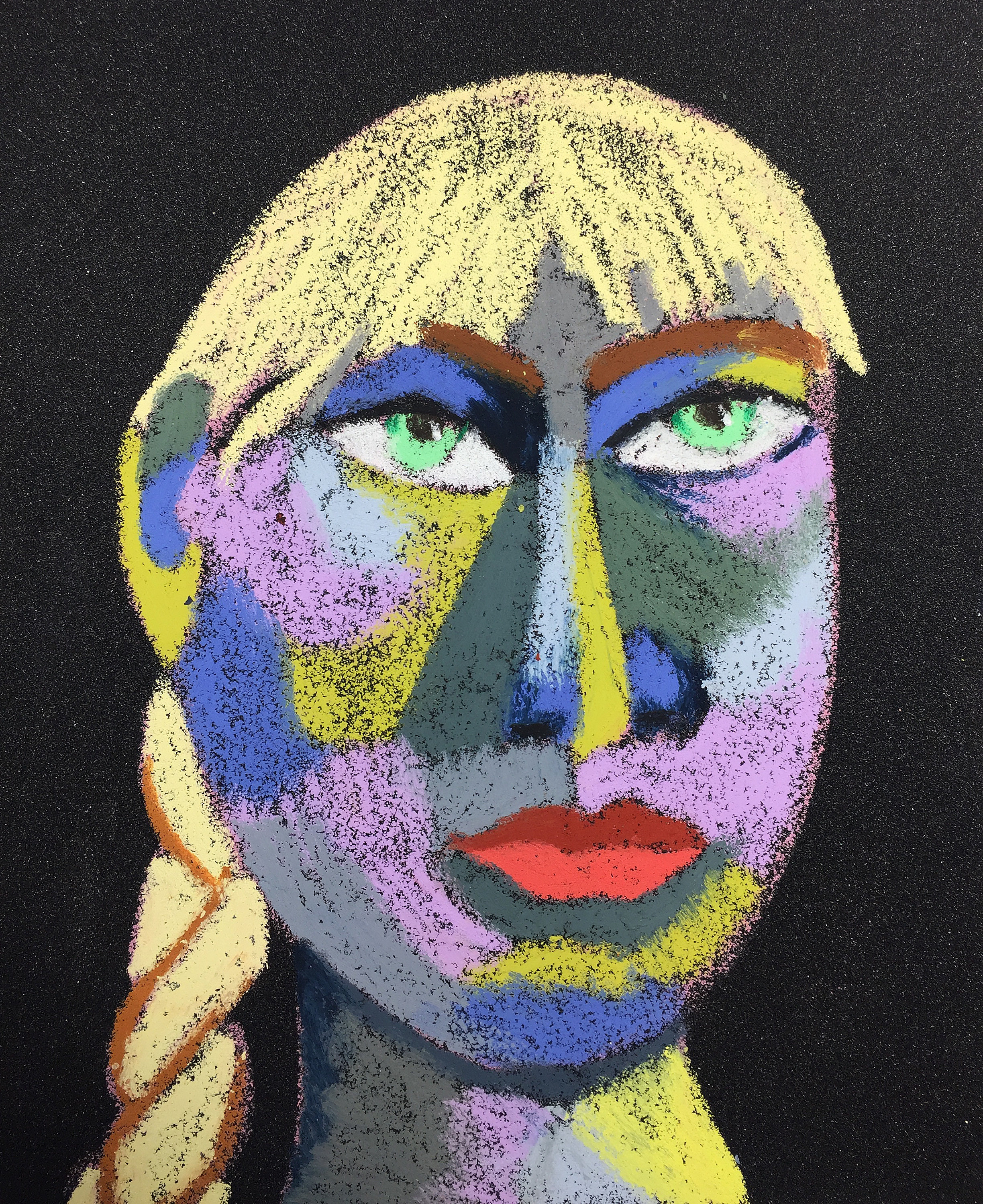 Title: "Candy" Material: Oil pastel, sandpaper Size: 28 x 23 cm