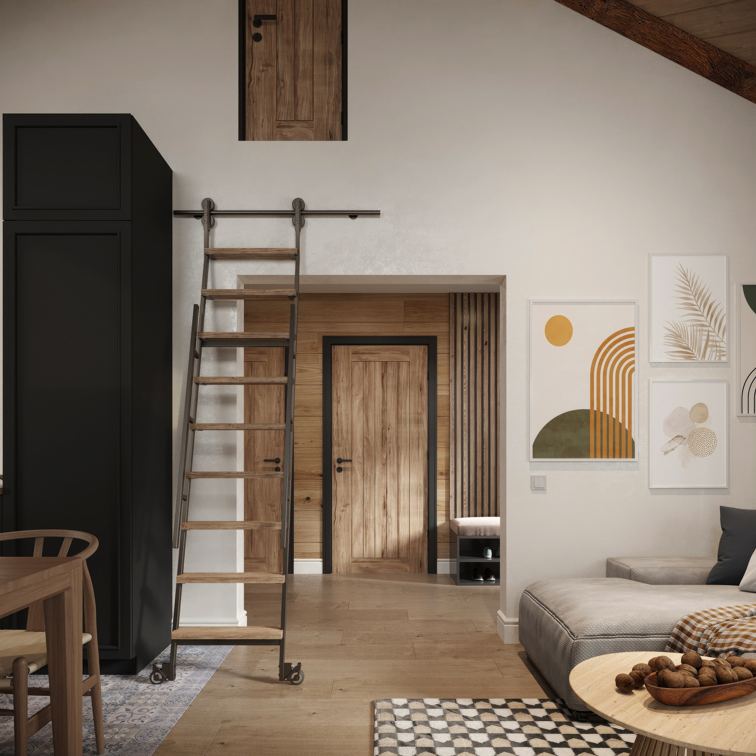 Countryside Cottage — Interior Design with Natural Materials. 3D INTERIOR AND ARCHITECTURE VISUALIZATION