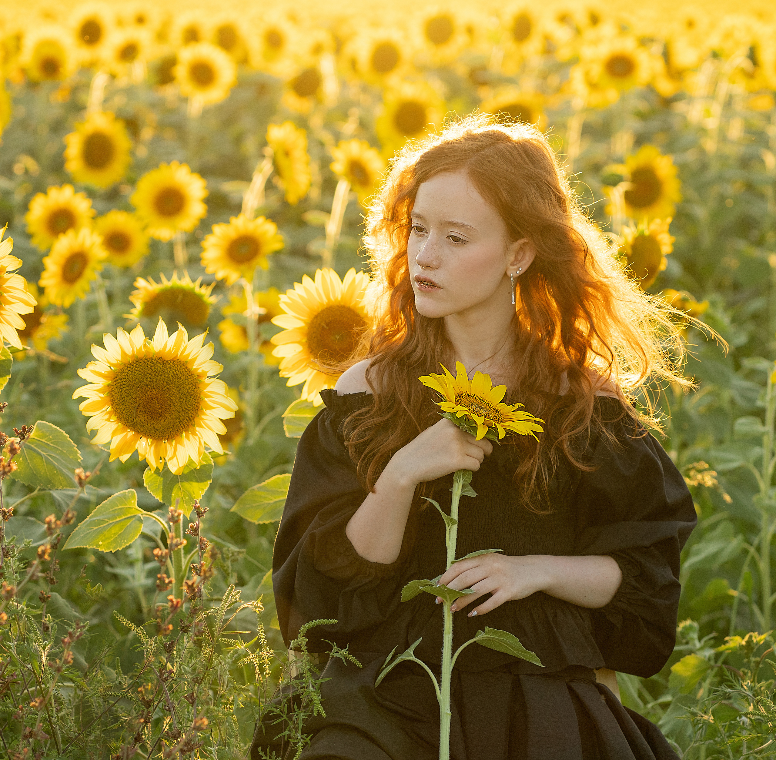 Портрет девушки на фоне подсолнухов