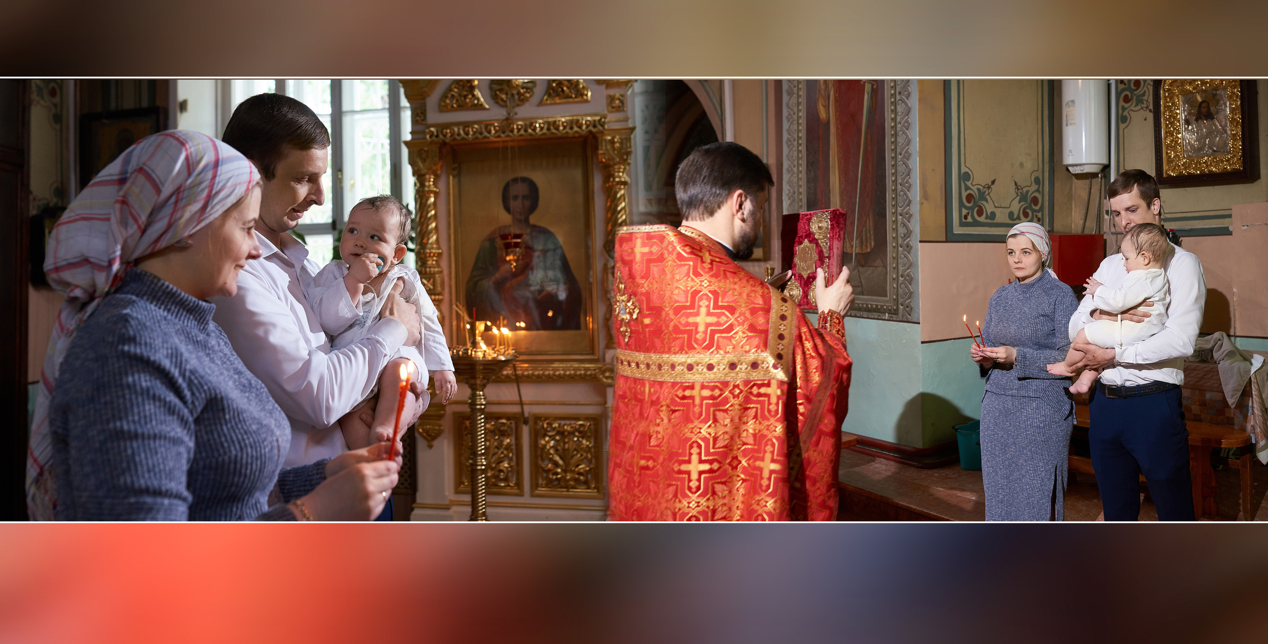 Крестины в церкви. разворот фотокниги посвященной крещению ребенка в церкви
