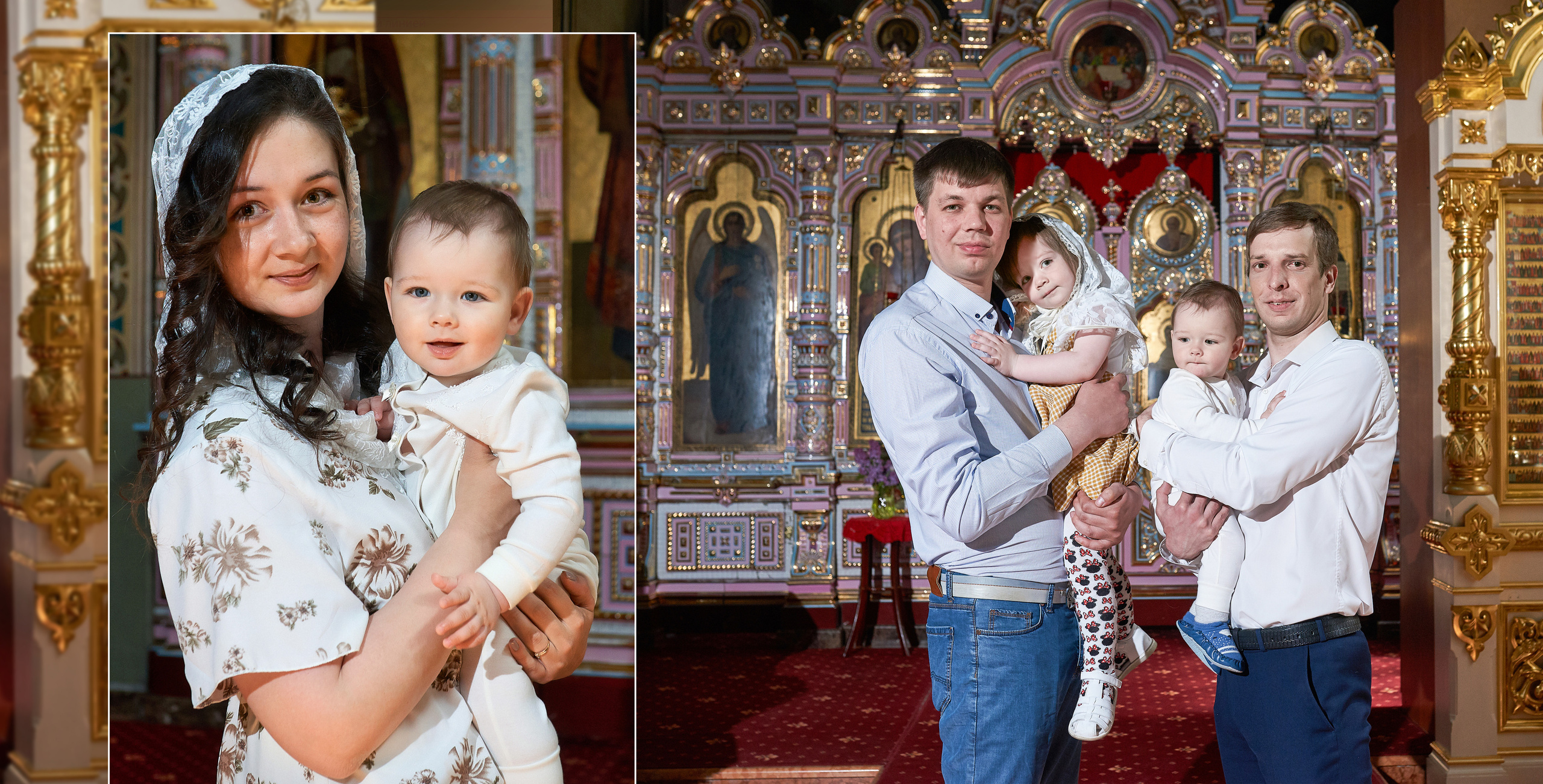 Крестины в церкви. разворот фотокниги посвященной крещению ребенка в церкви