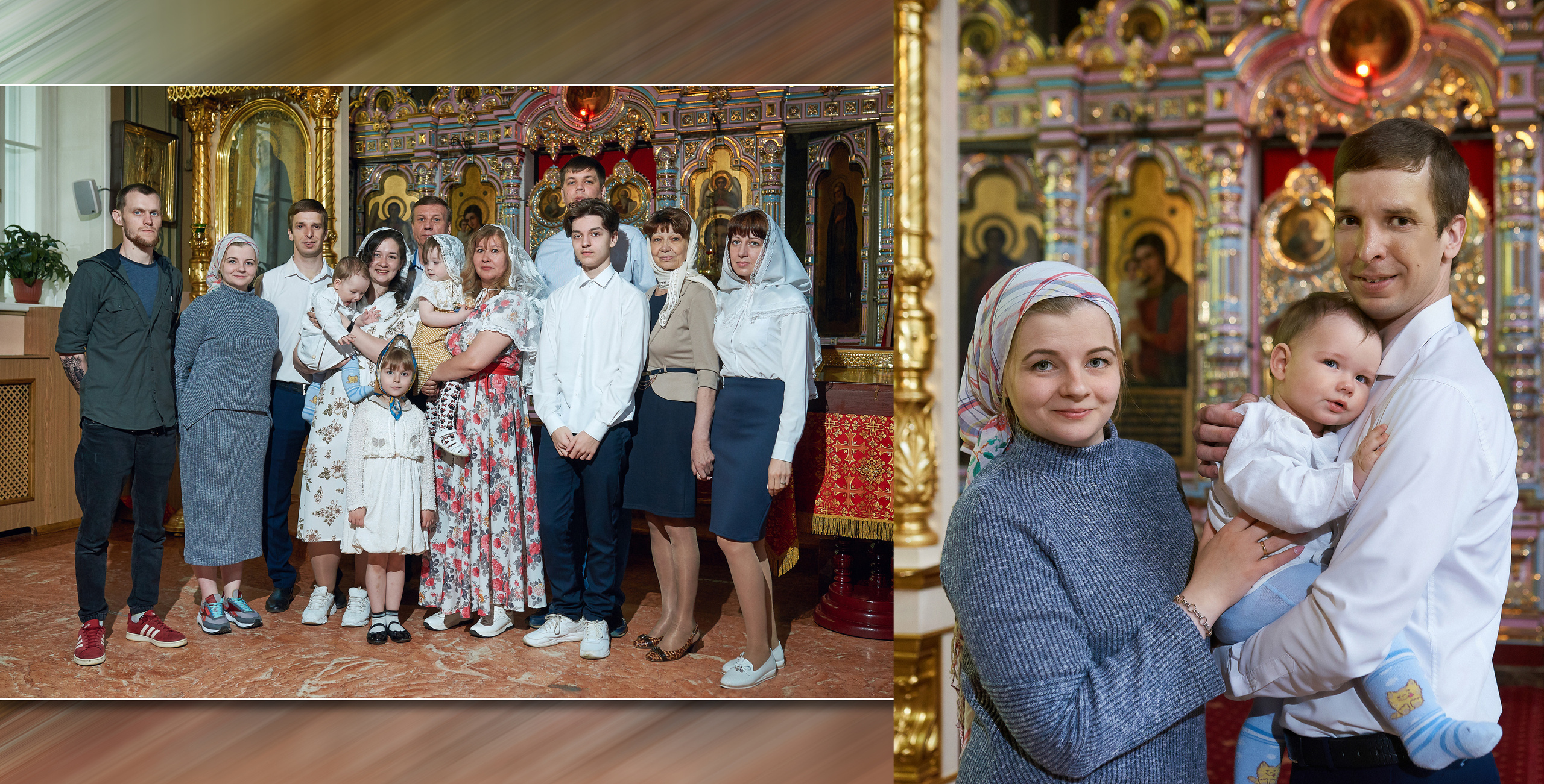 Крестины в церкви. разворот фотокниги посвященной крещению ребенка в церкви