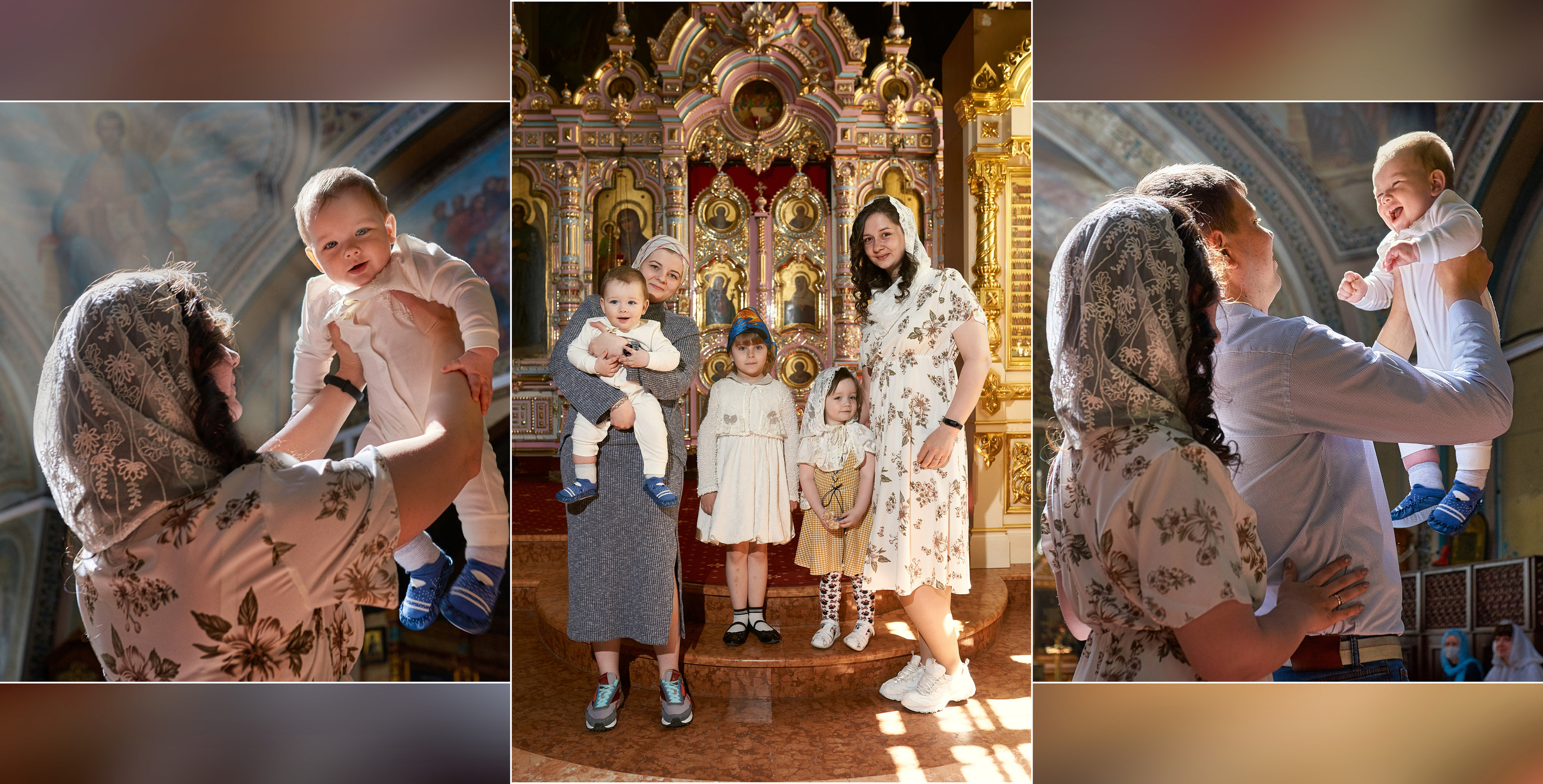 Крестины в церкви. разворот фотокниги посвященной крещению ребенка в церкви