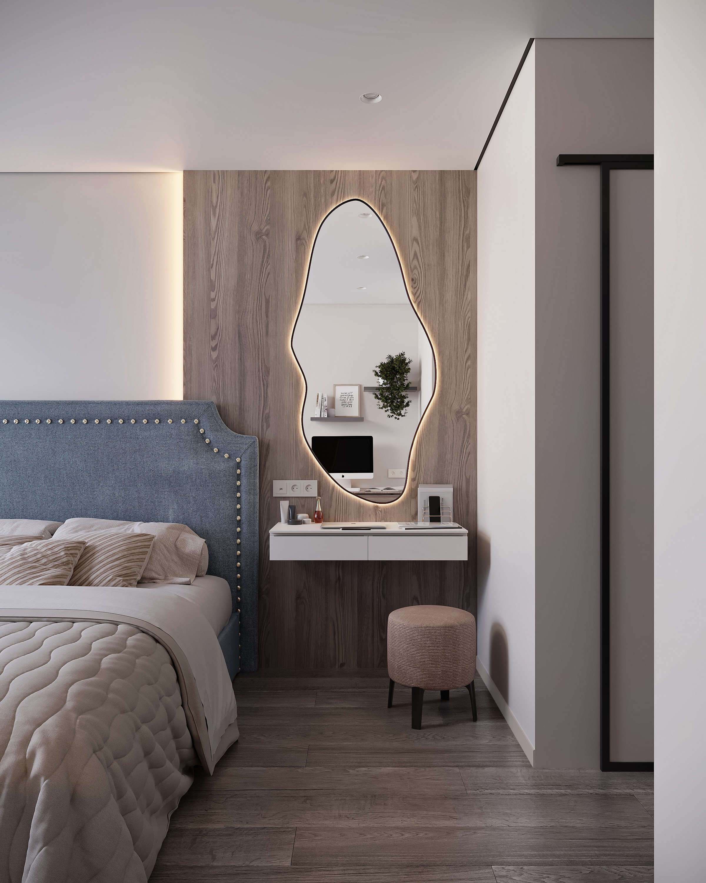 Спальня и гардероб 20 м². 3Д-Визуализация Наталья Макогонова