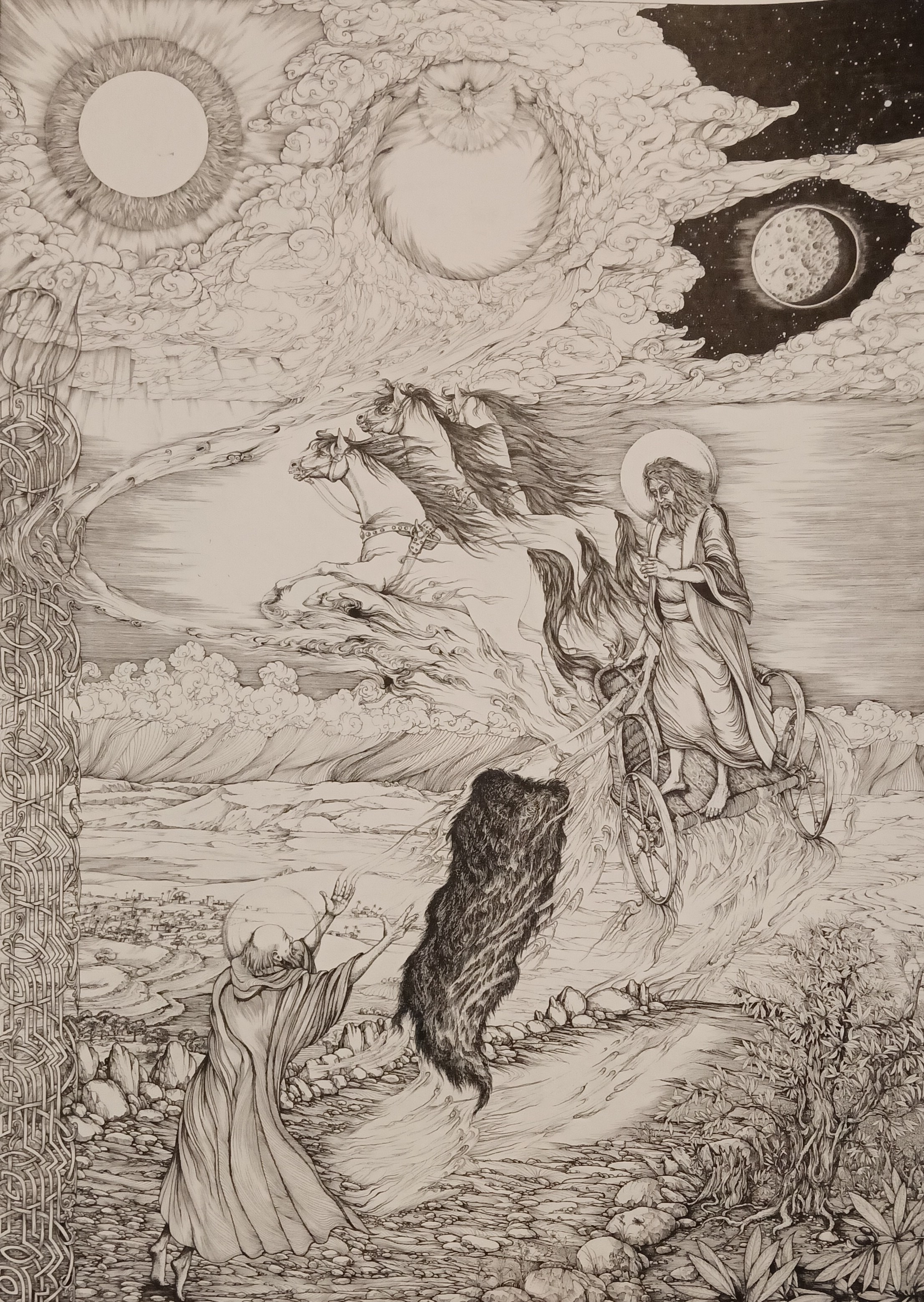 "Вознесение пророка Ильи", бумага, тушь, изограф, р.50х70см.