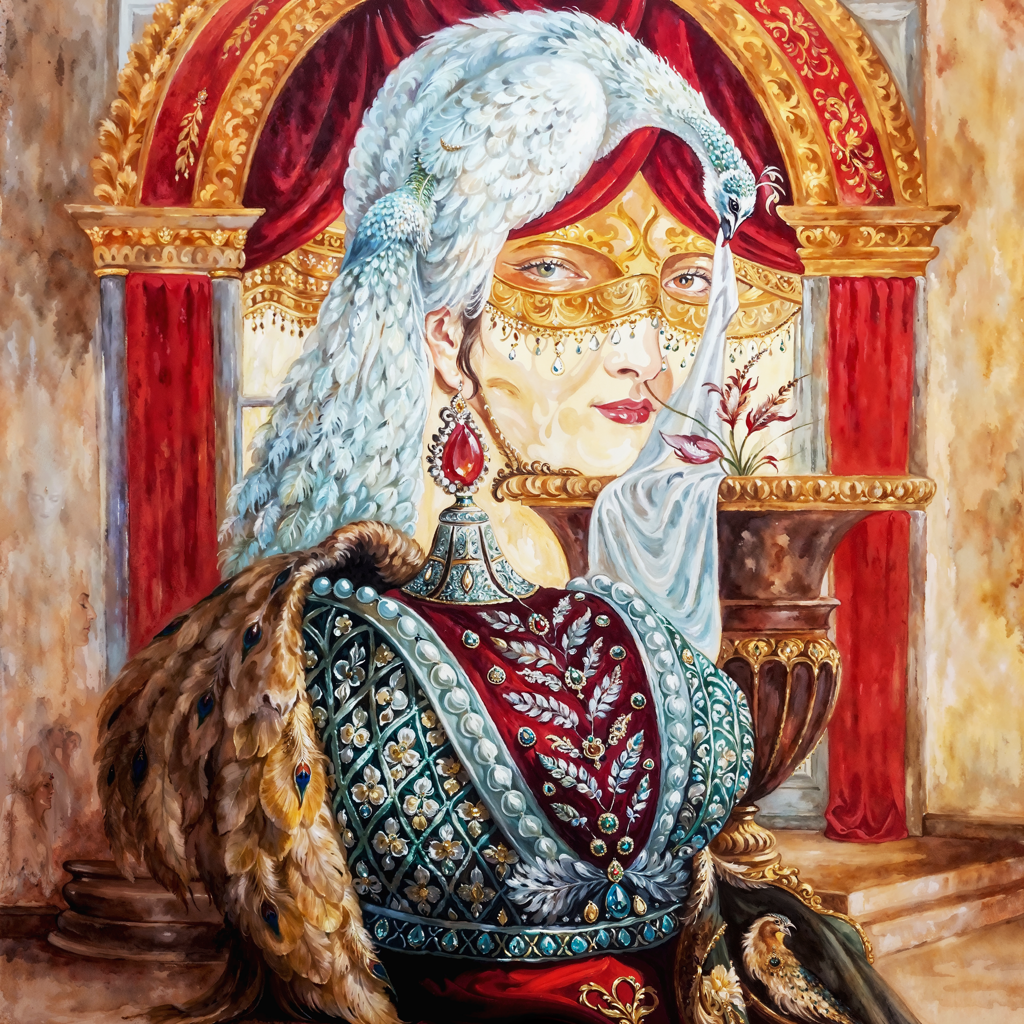 Женщина-павлин с декоративной вуалью — адаптация по мотивам Artush Voskanyan