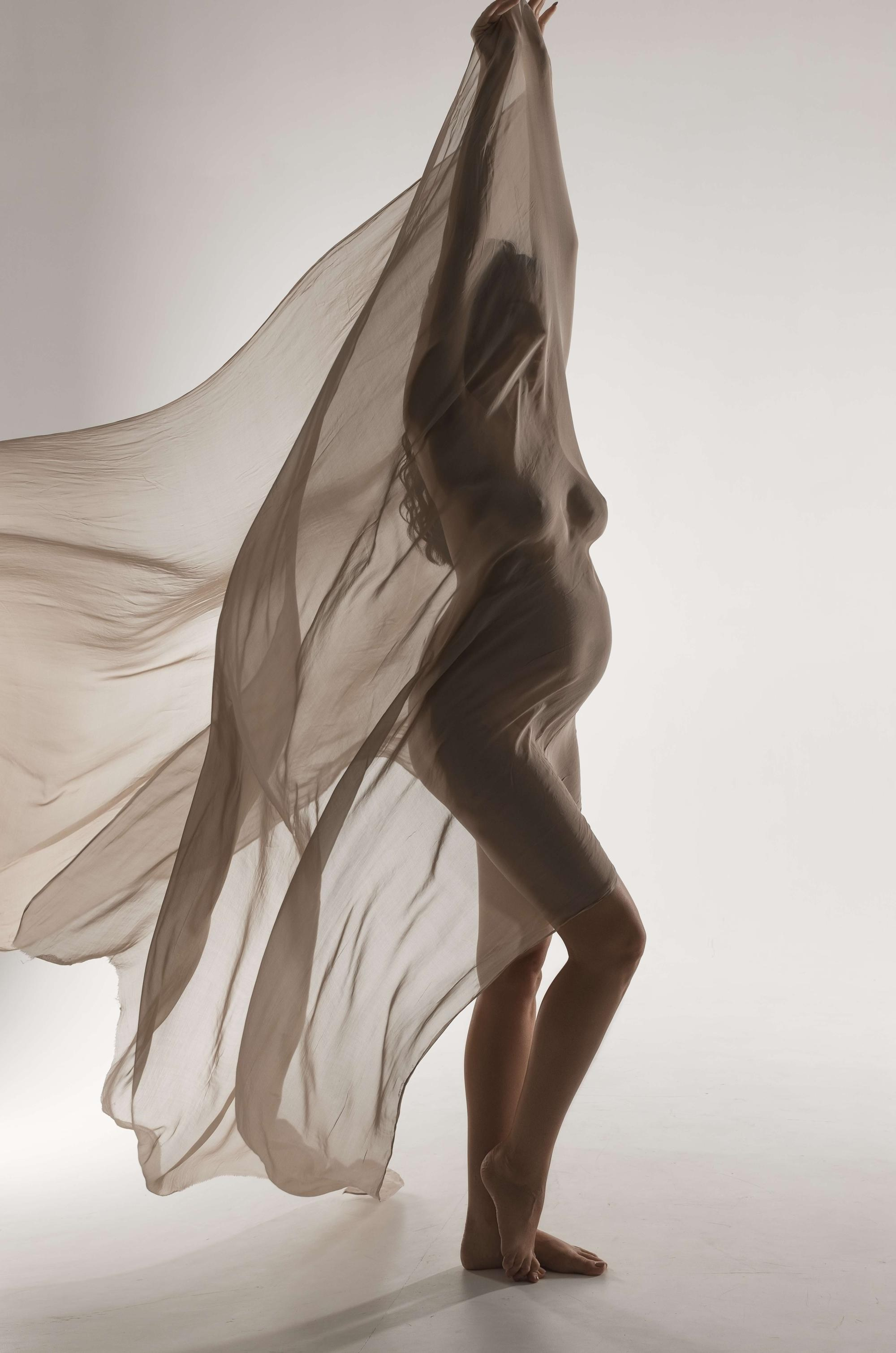 фотосессия беременной в фотостудии на светлом фоне в красивом разлетающемся платье, фотография беременности, фотосессия беременных, портрет беременной