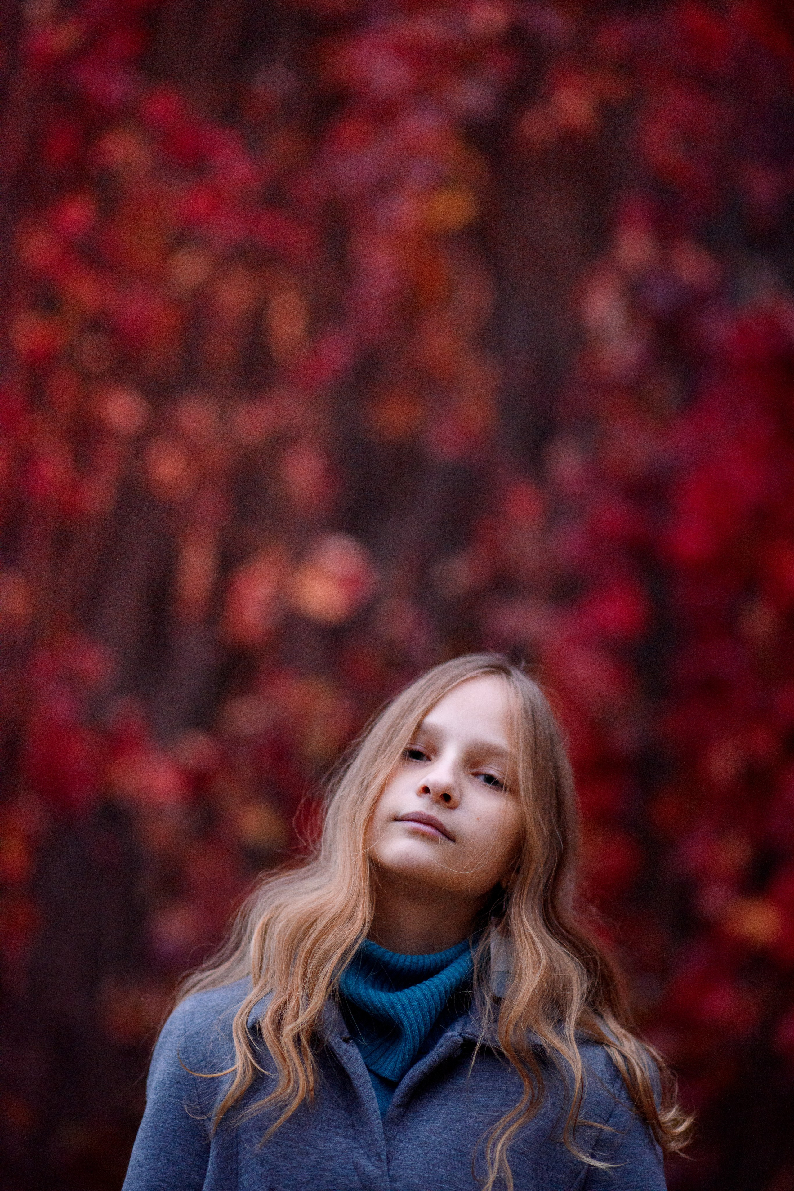 Фотосессия на фоне красного дикого винограда. Главная