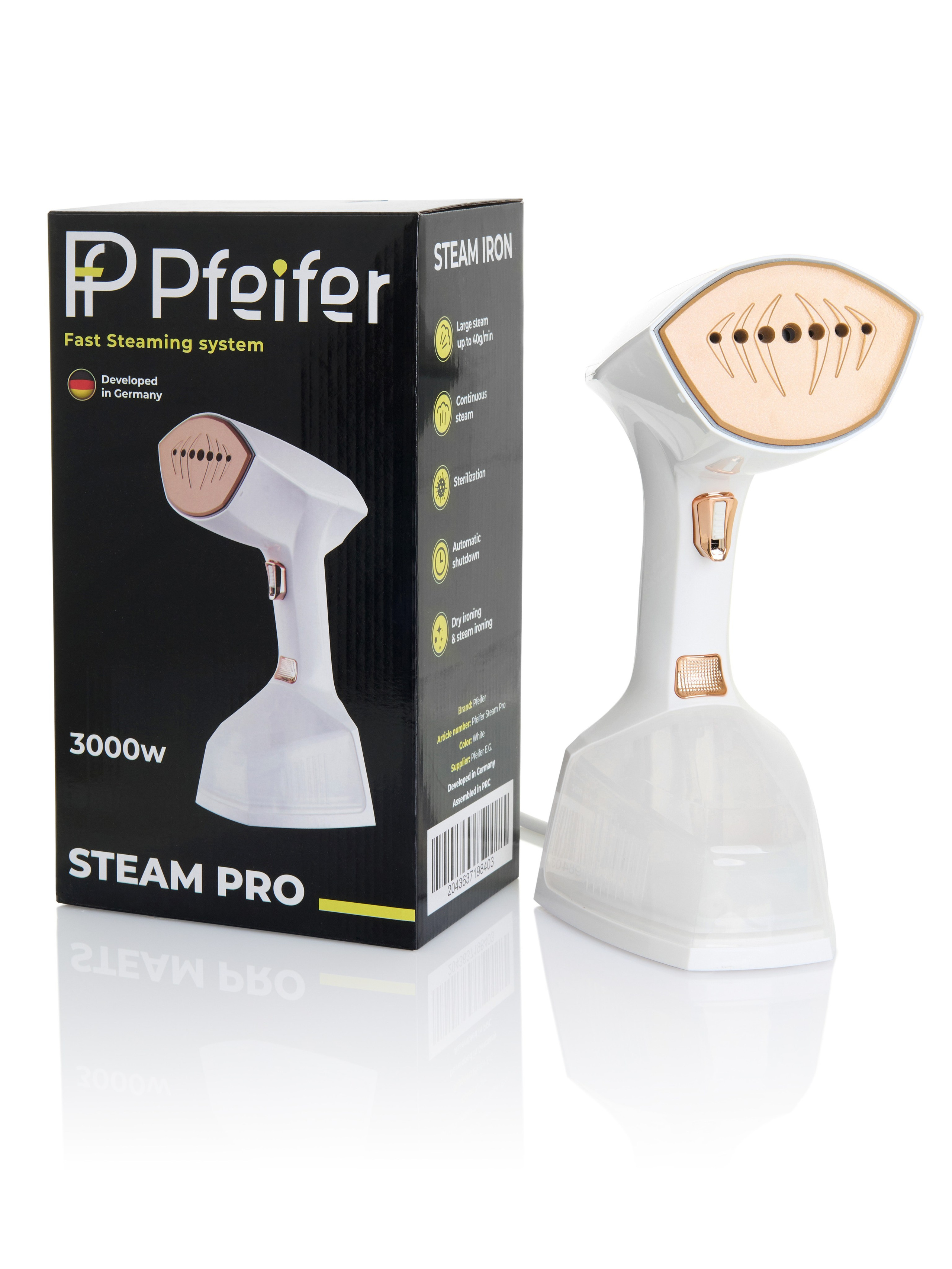 Ручной отпариватель белого цвета с золотыми кнопками | Фото для карточки Ozon