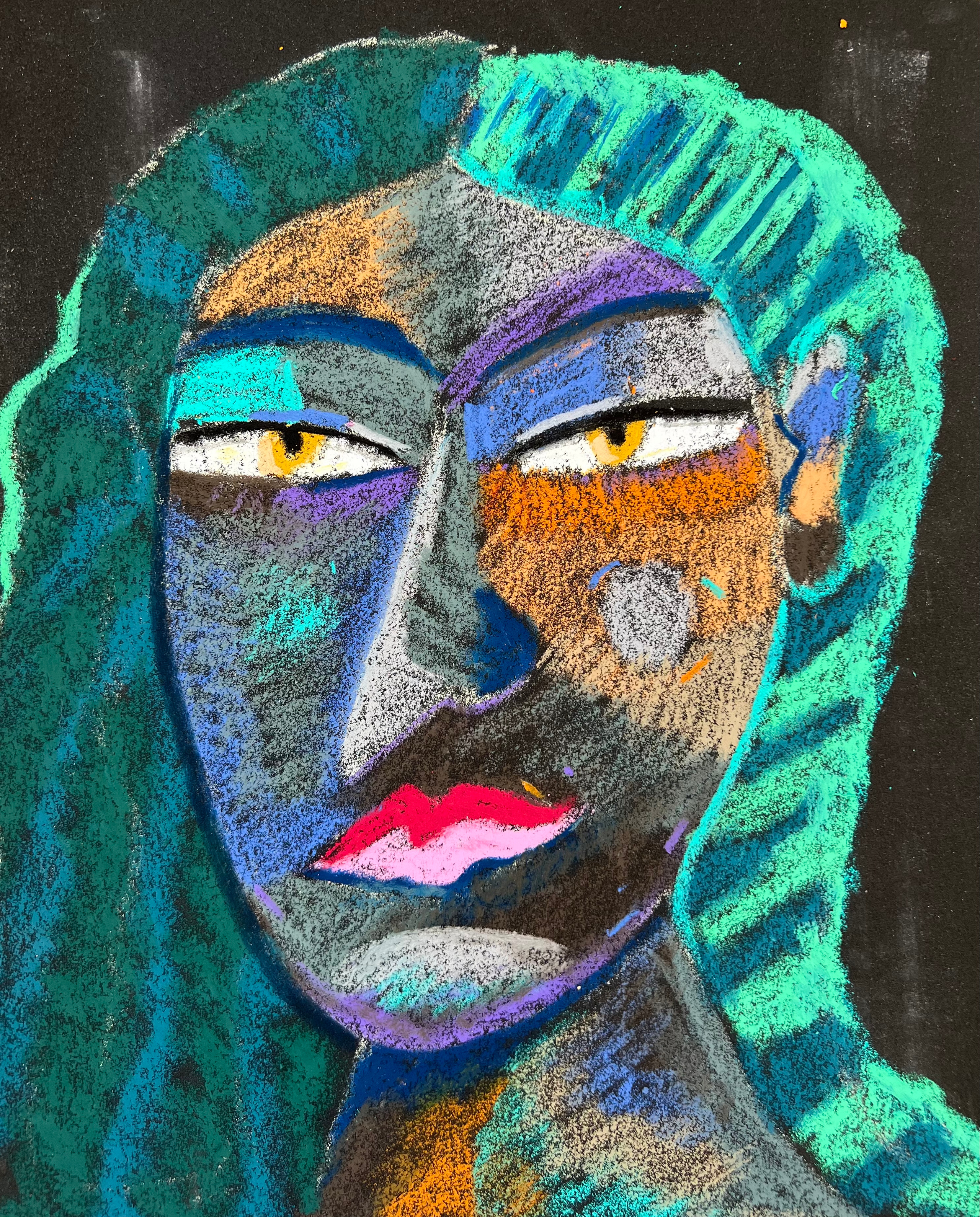 Qween Medium: Oil pastel, sandpaper Size: 28 x 23 cm