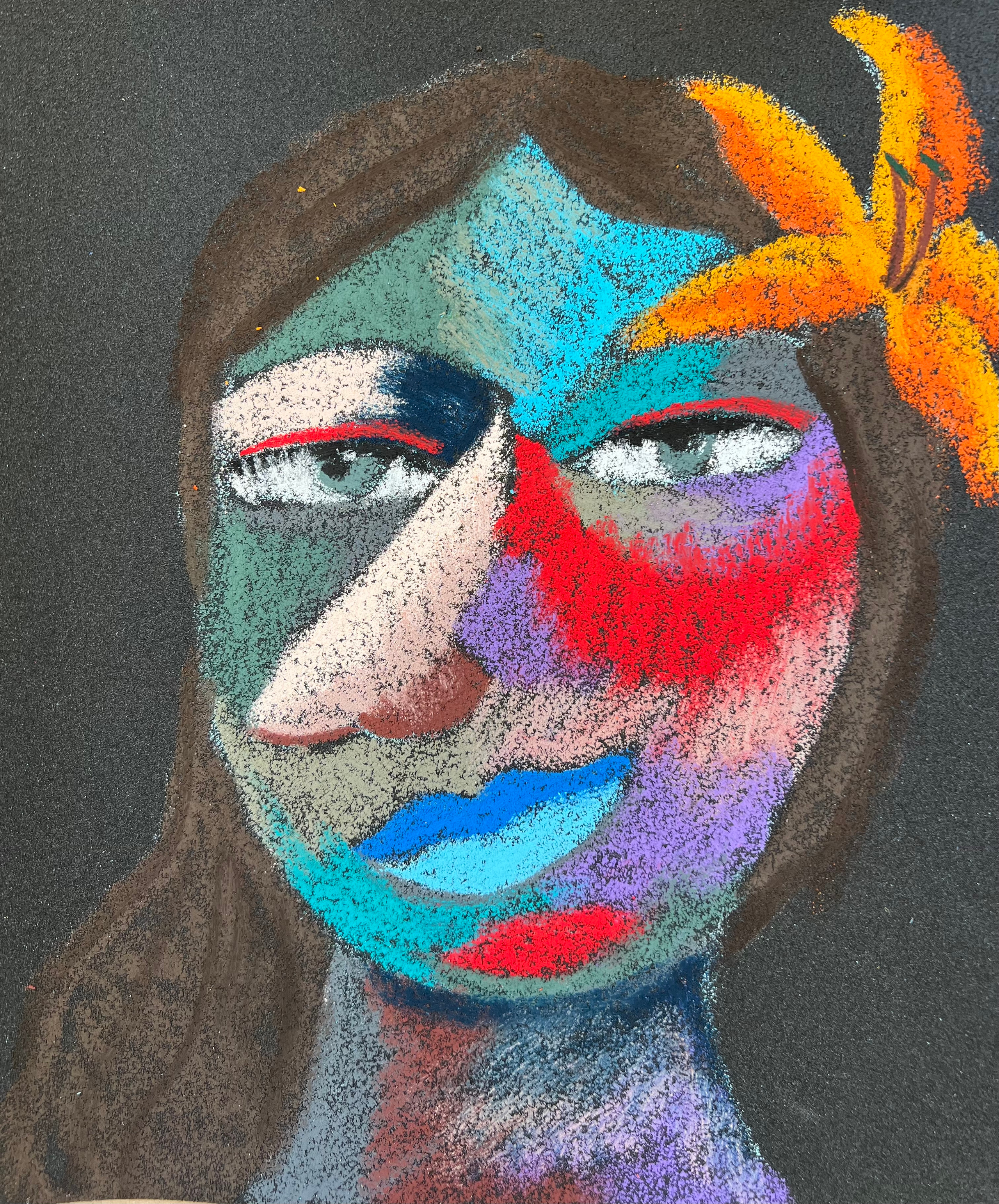 She Medium: Oil pastel, sandpaper Size: 28 x 23 cm