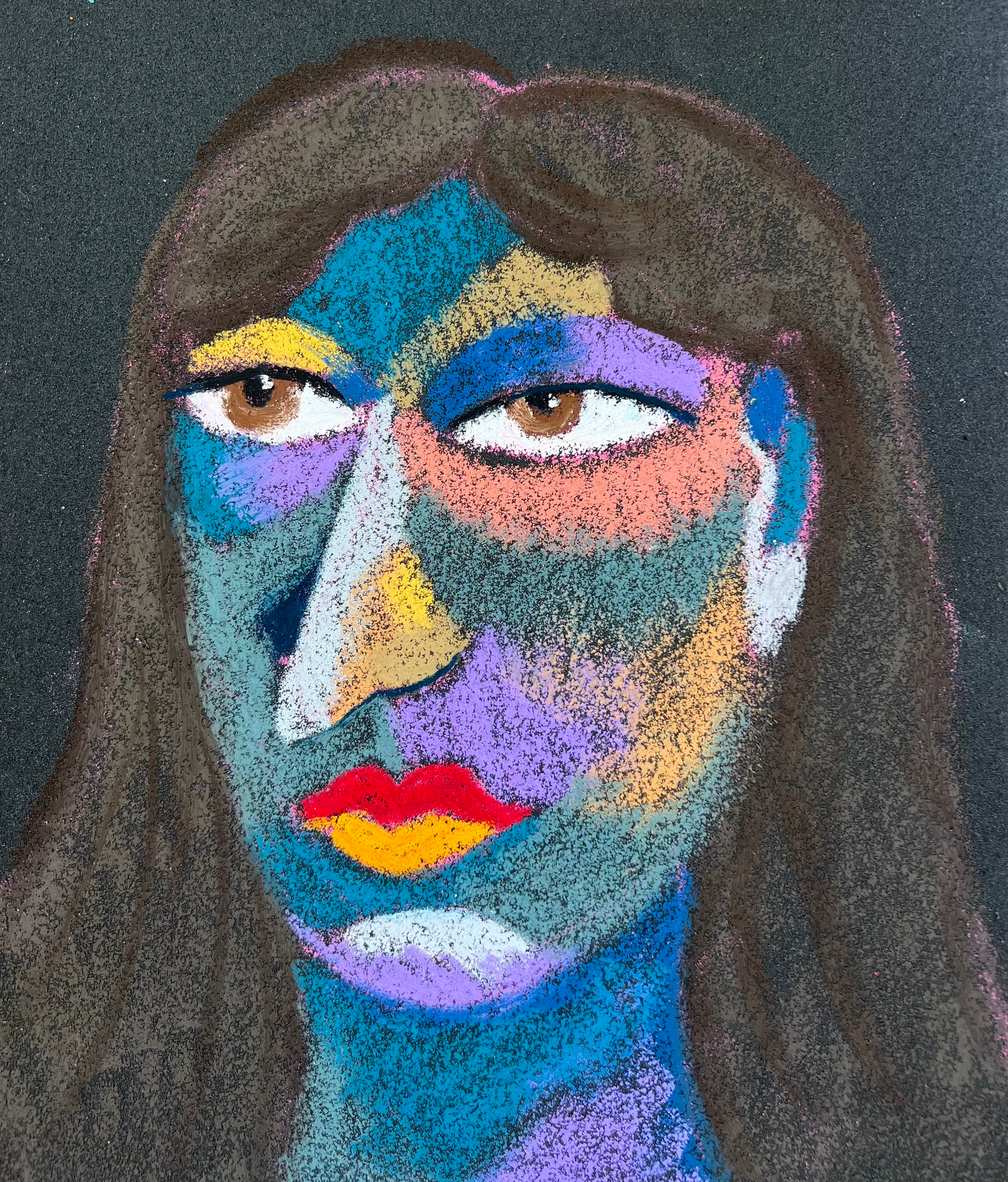 Young girl Medium: Oil pastel, sandpaper Size: 28 x 23 cm