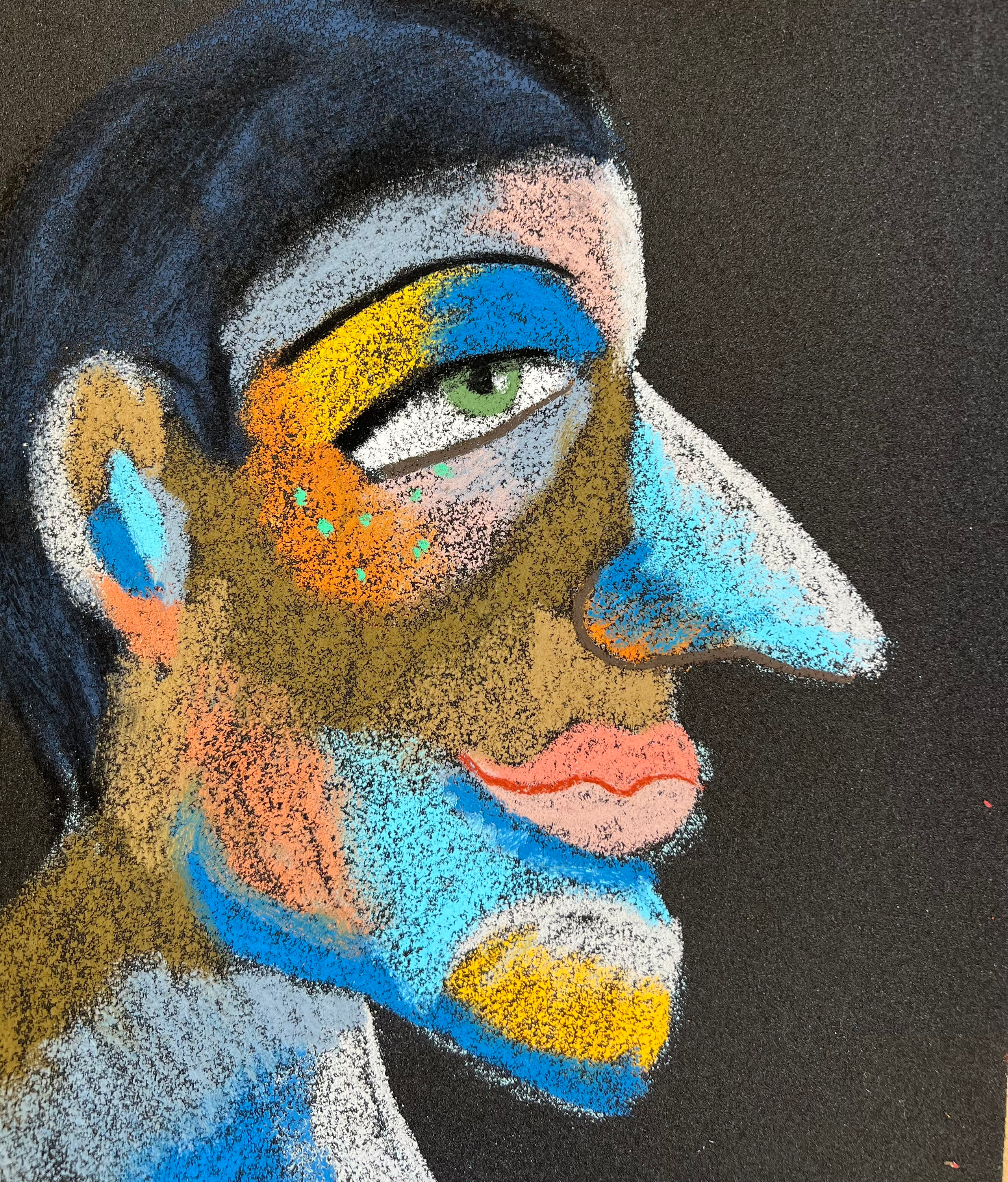 Dear sir Medium: Oil pastel, sandpaper Size: 28 x 23 cm