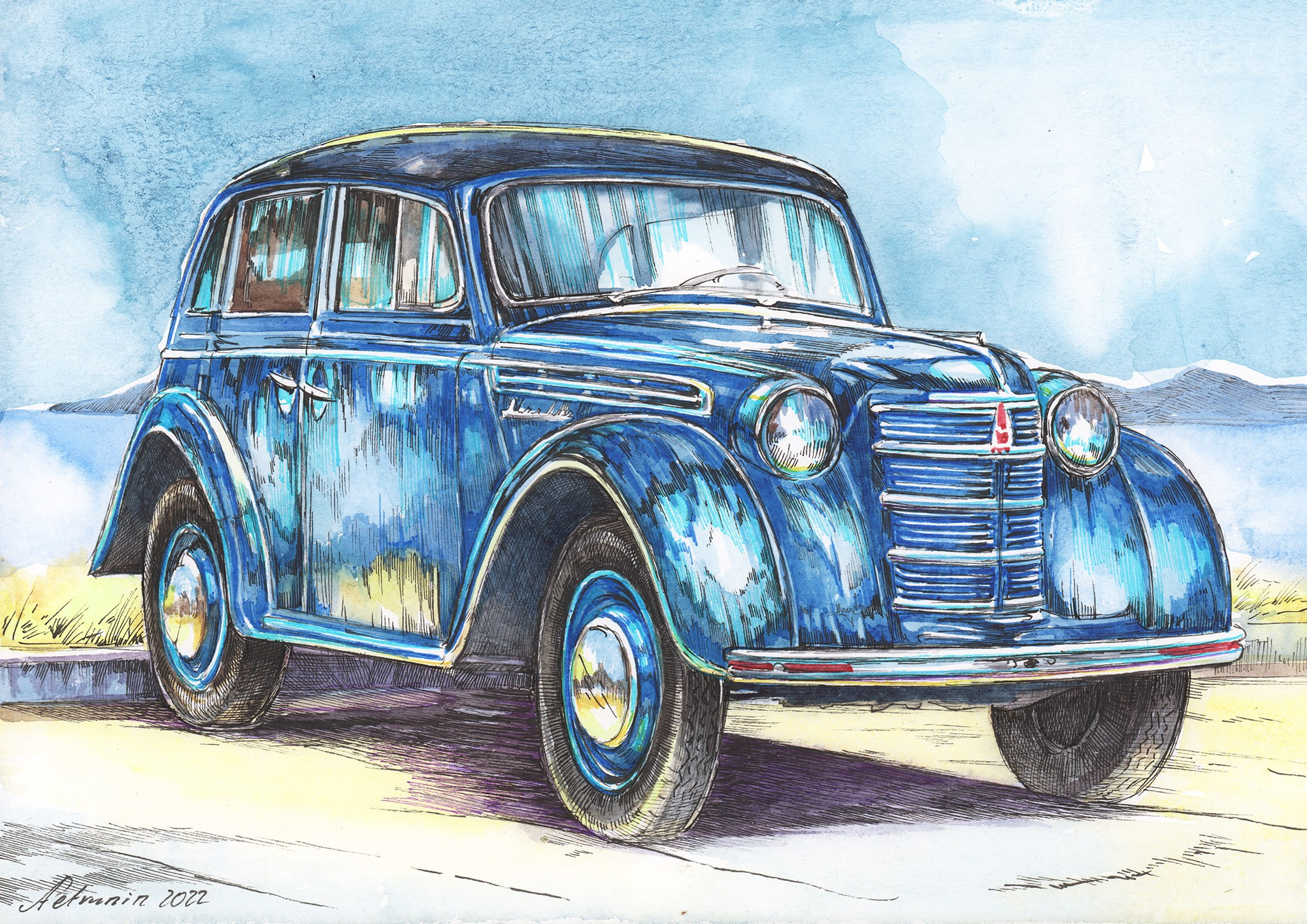 Легковые и грузовые автомашины СССР. Художник Александр Петрунин