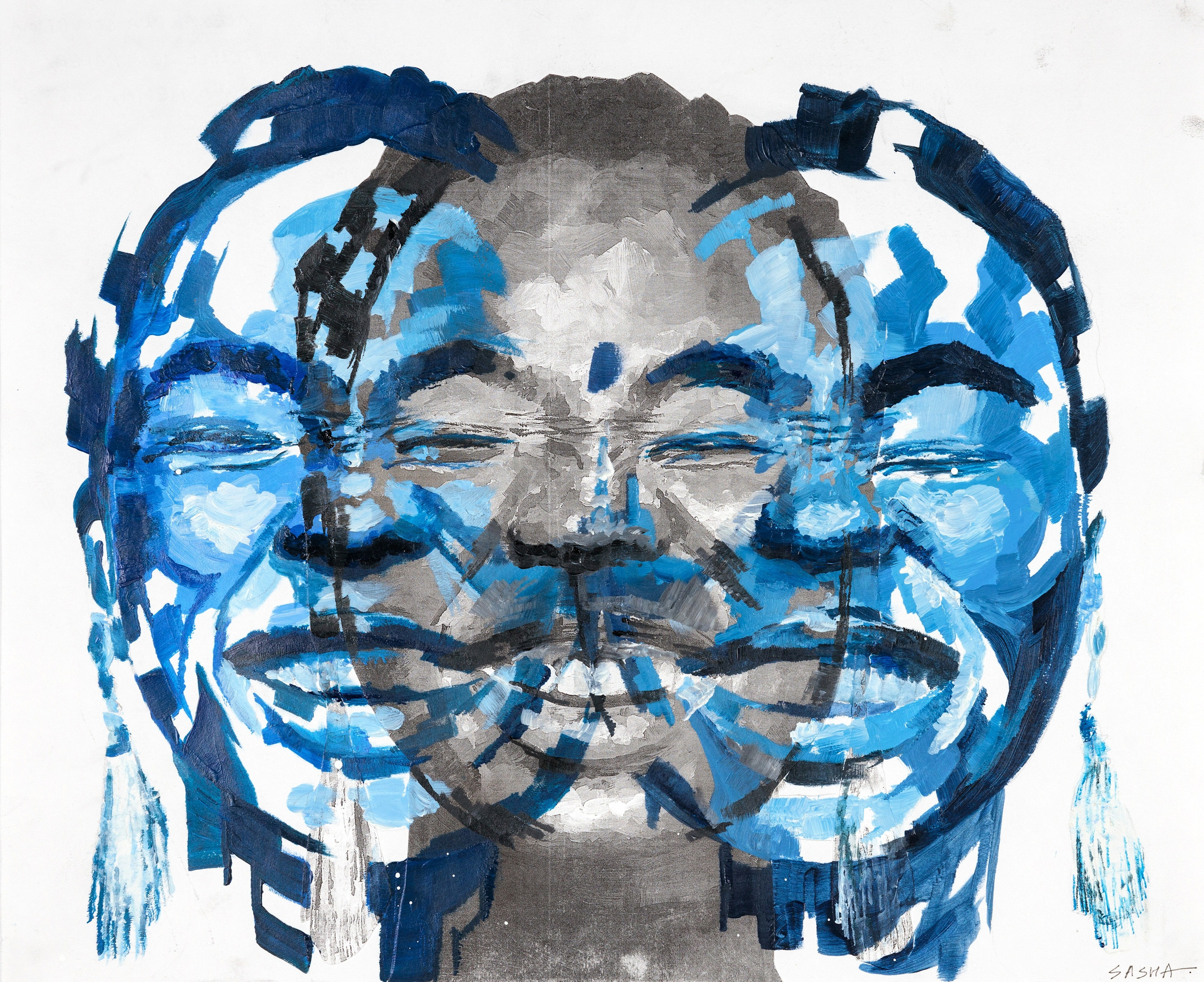 портрет в синих тонах, как будто отражение в воде