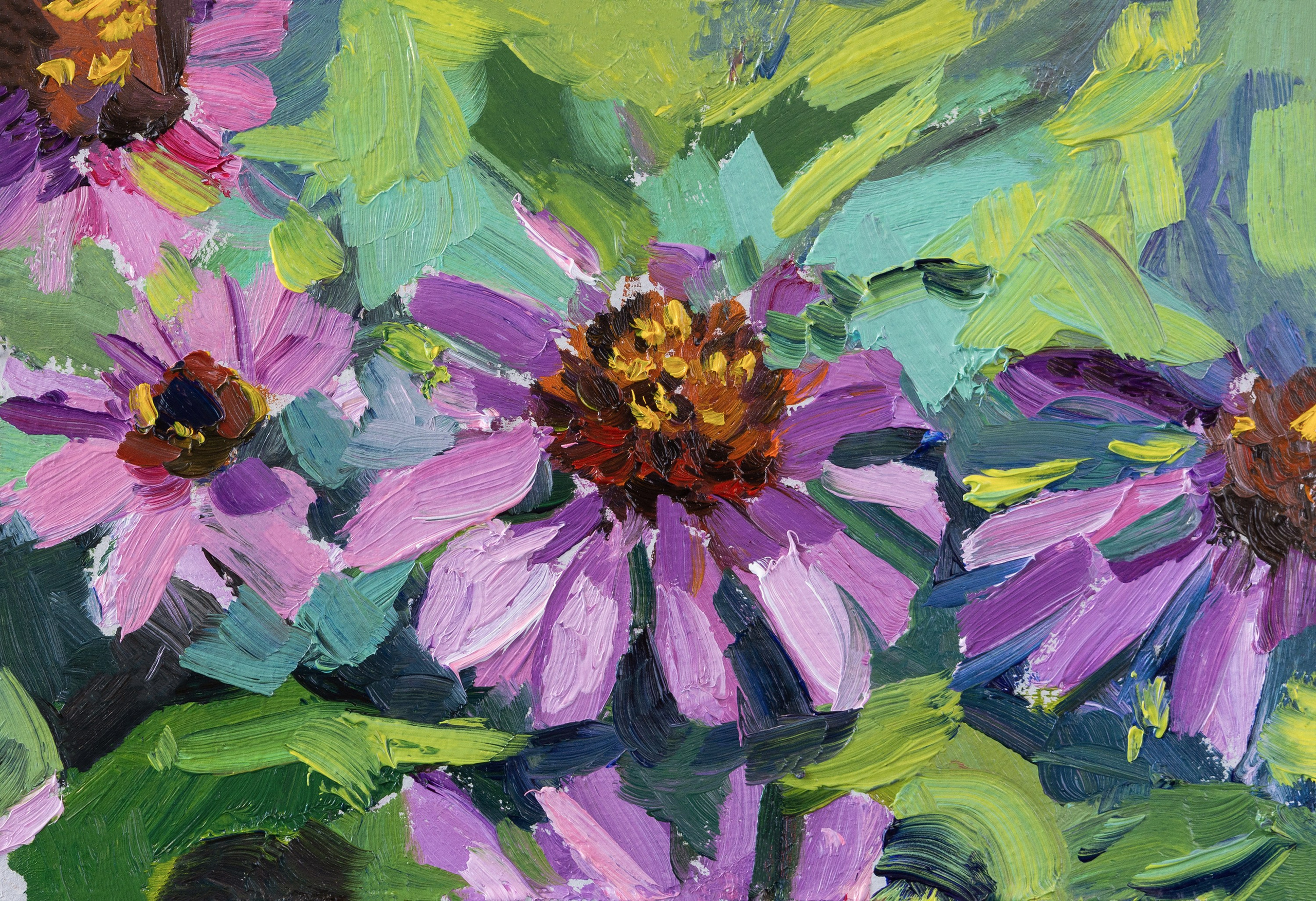 "Розовая эхинацея" картон, масло 10х15см, 2025