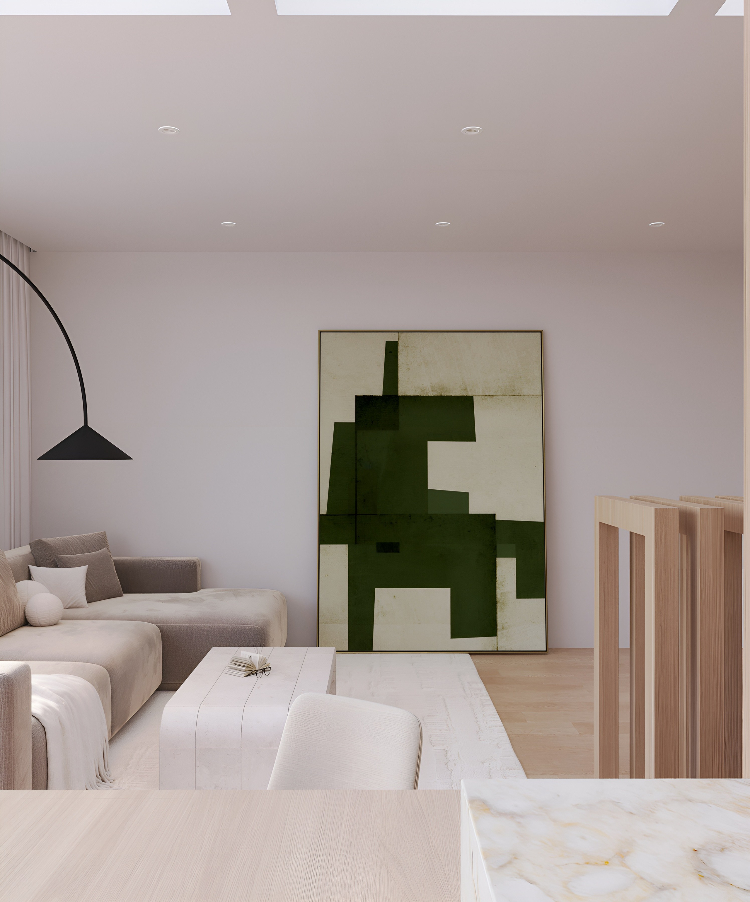 Кухня-гостиная с зенитными окнами. 3D Визуализация интерьеров жилых и коммерческих помещений