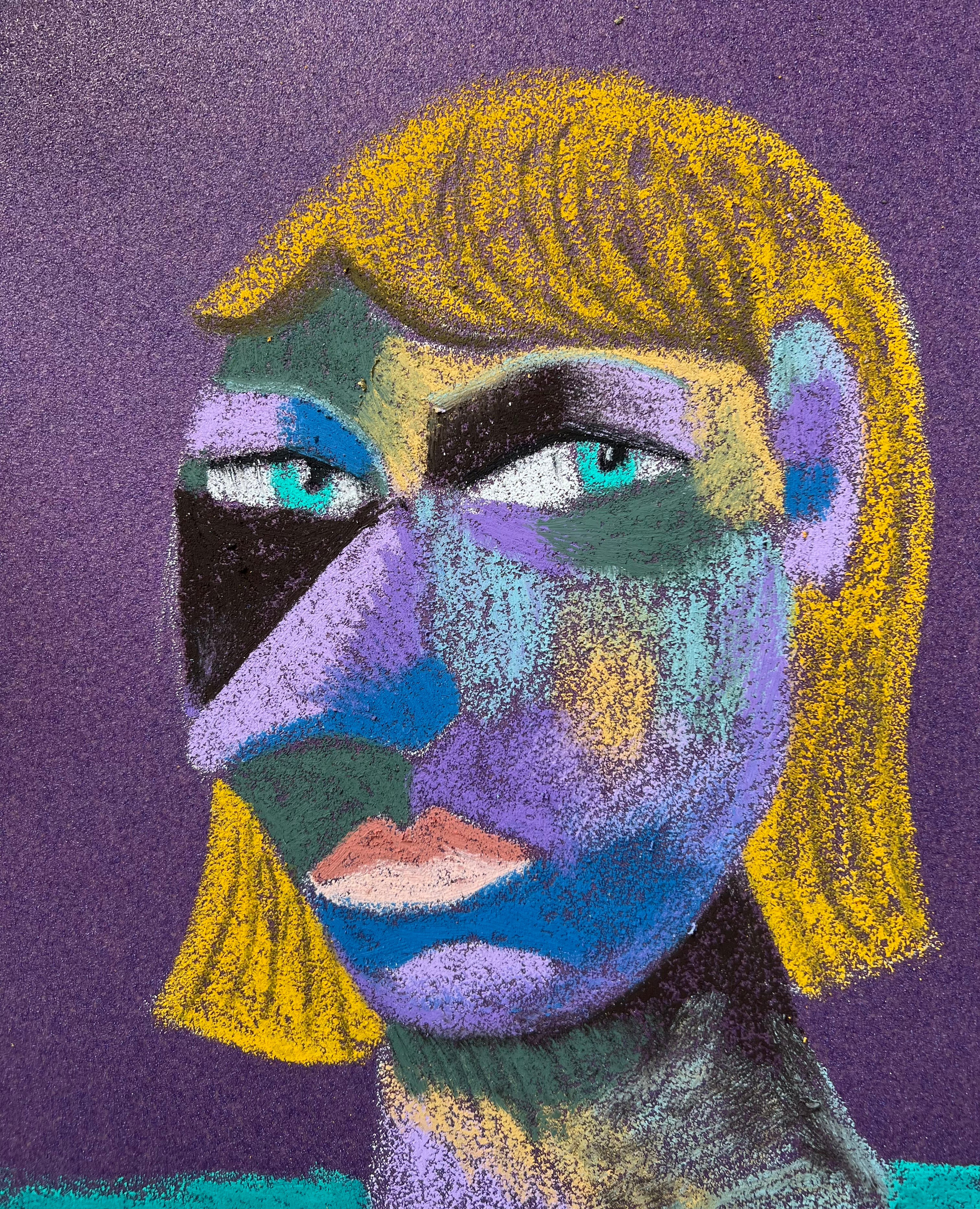 Title: Cathy  Material: Oil pastel, sandpaper Size: 28 x 23 cm 