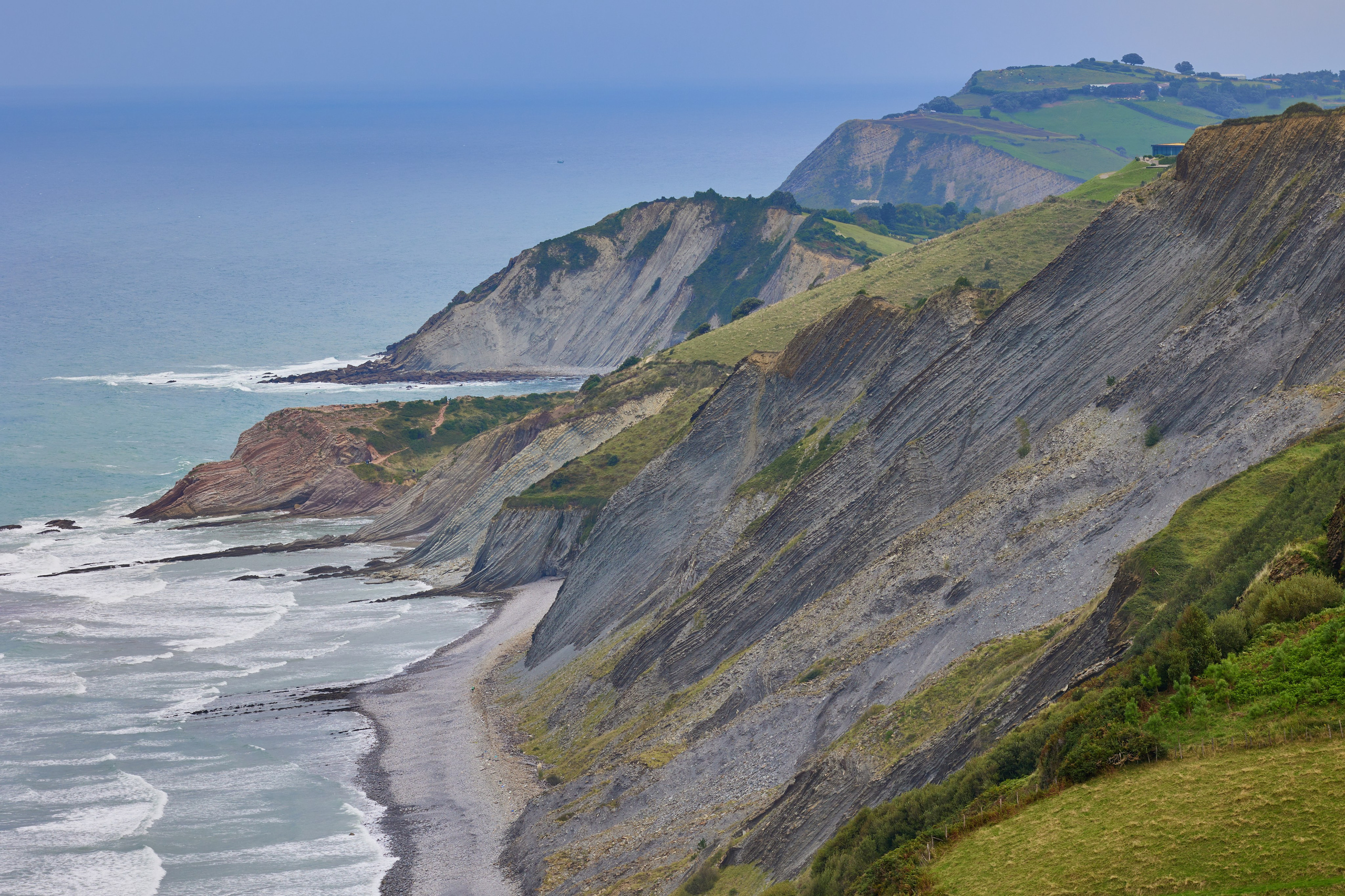 Flysch cliffs and layered coastline near Zumaia in the Basque Country, Spain