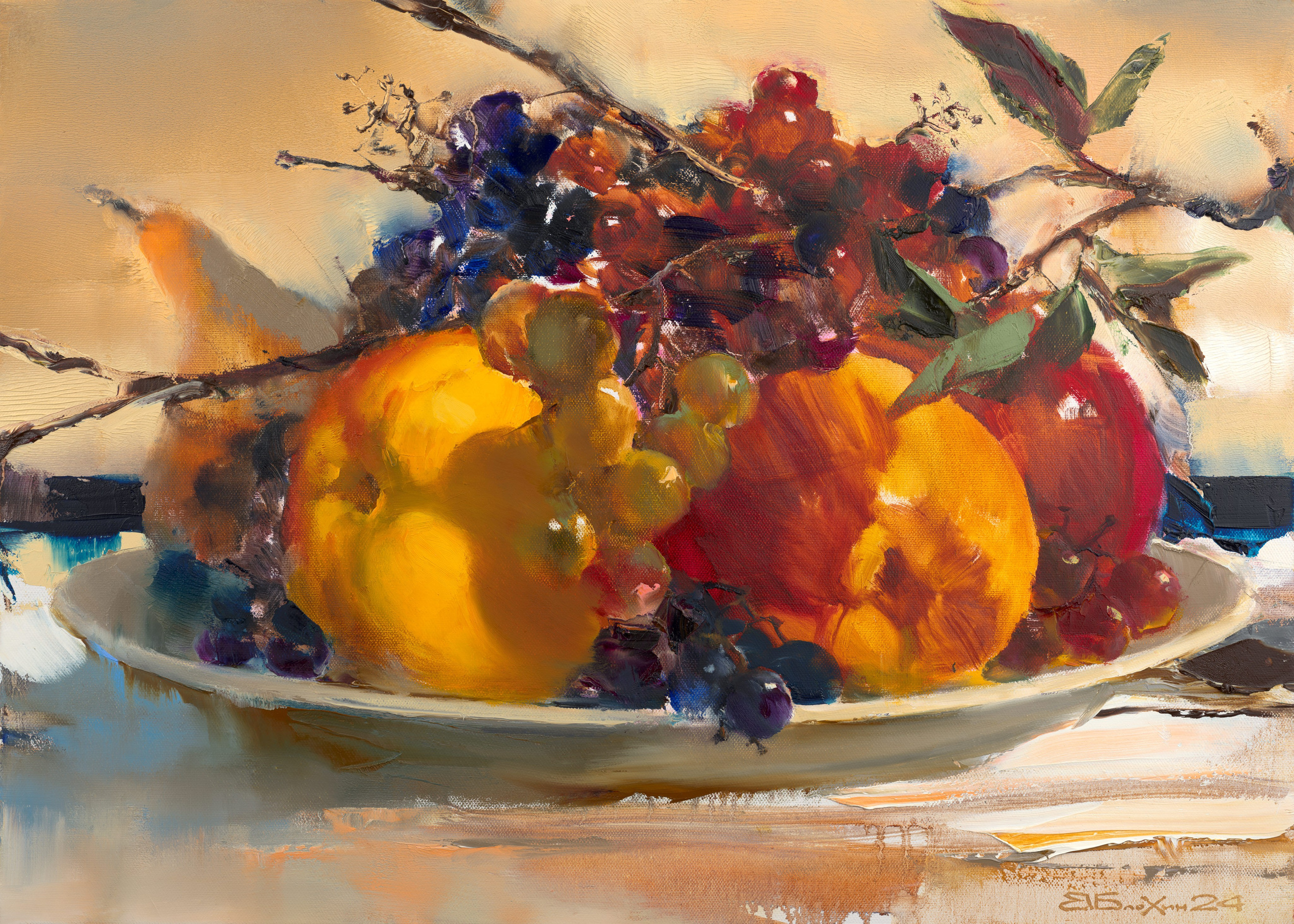 «Фрукты» - художник Валерий Блохин (холст, масло, 50x70 см, 2024)