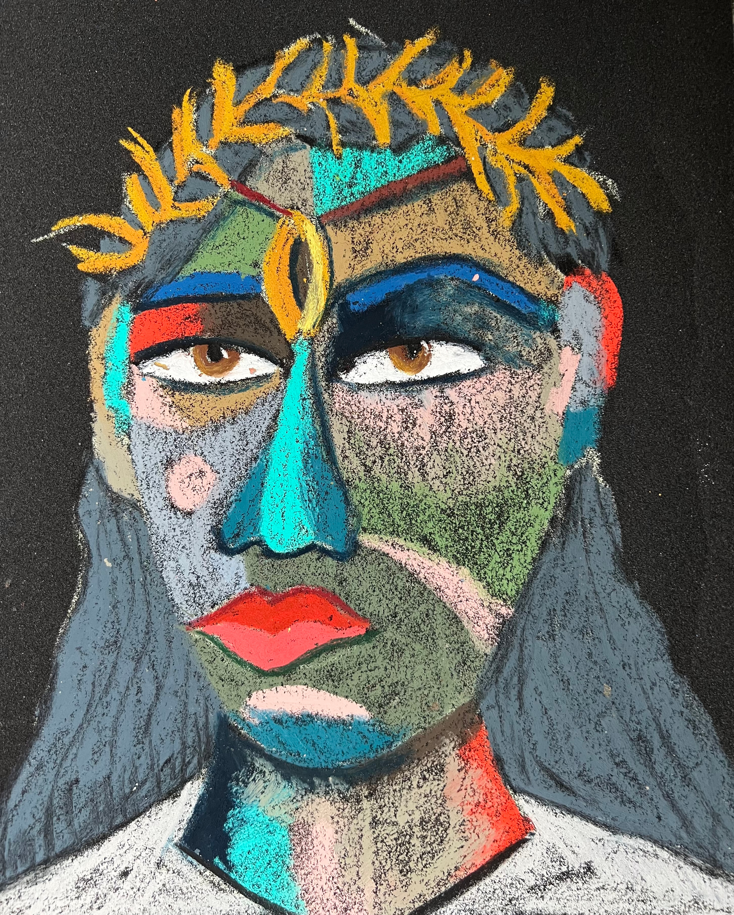 Title: Actress on Screen Material: Oil pastel, paper Size: 28 x 23 cm