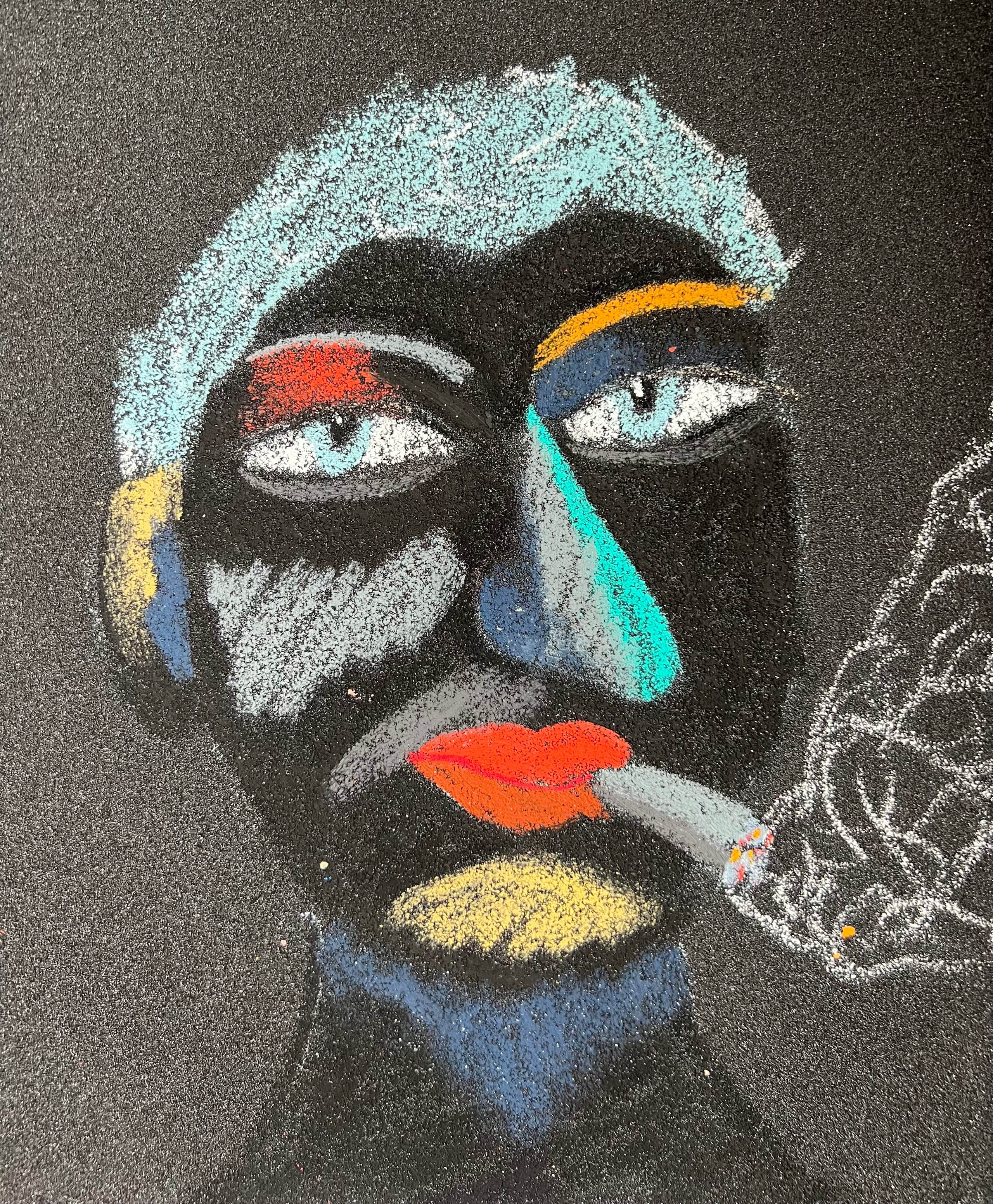 Title: The Smoker Material: Oil pastel, paper Size: 28 x 23 cm
