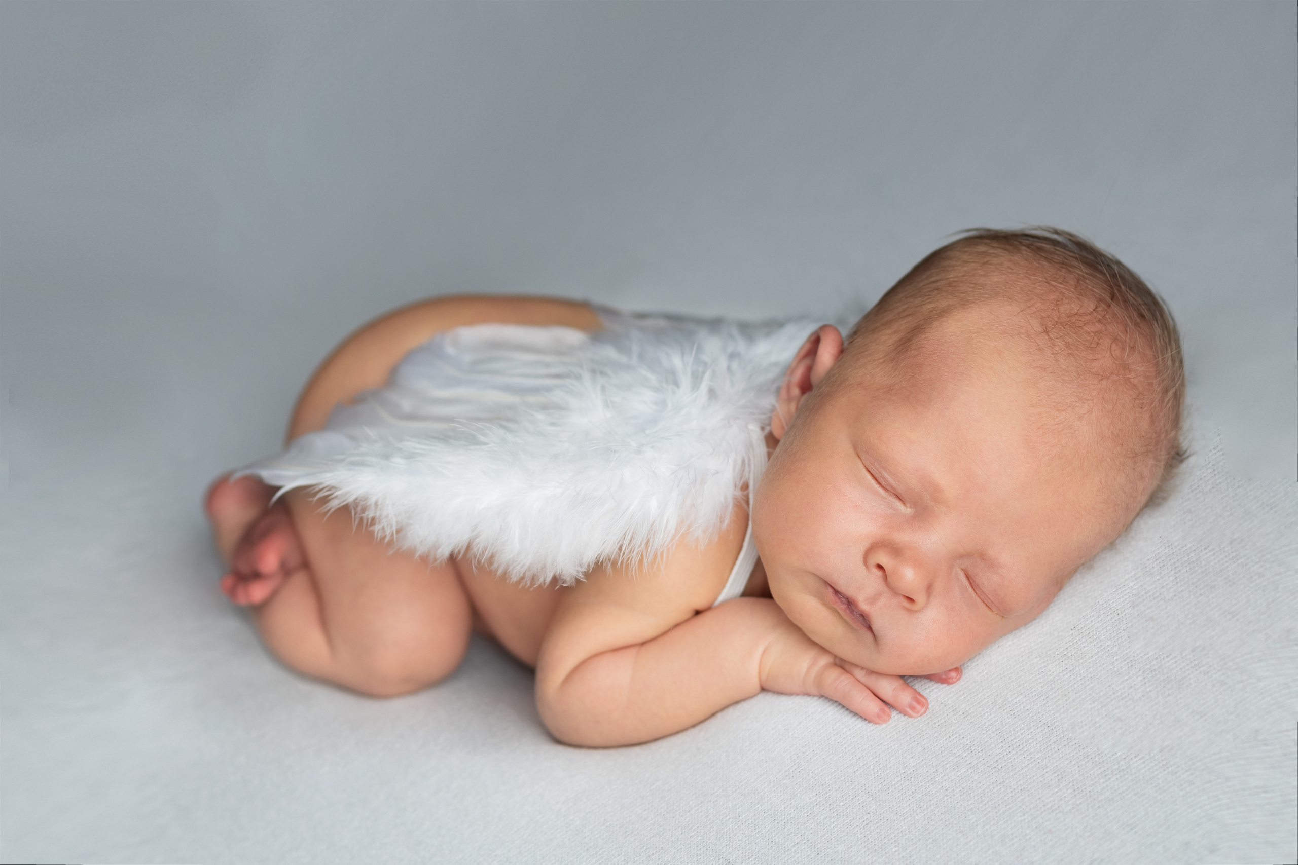 младенец на белом фоне с крыльями ангела