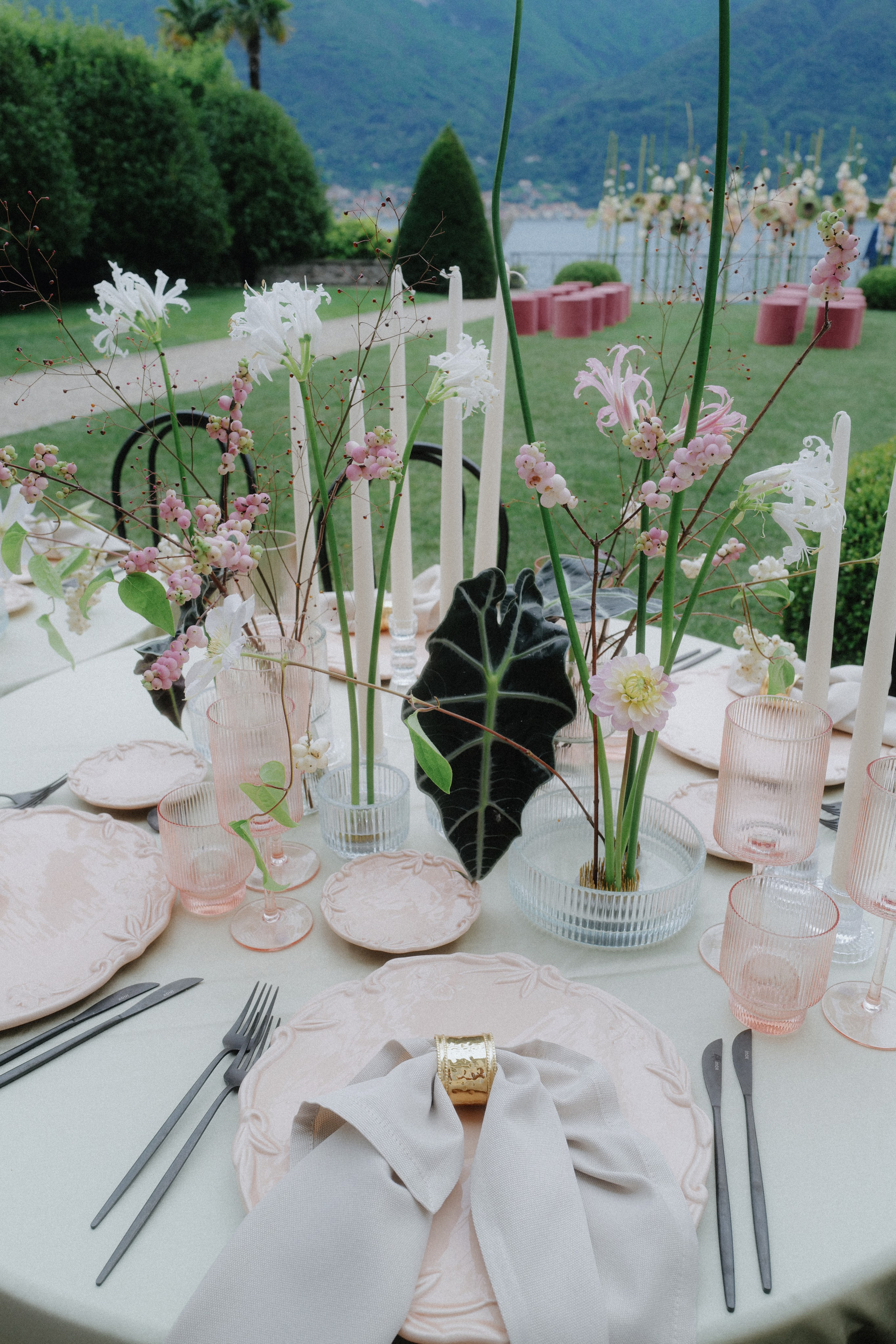 Wedding ceremony setup overlooking Lake Como
