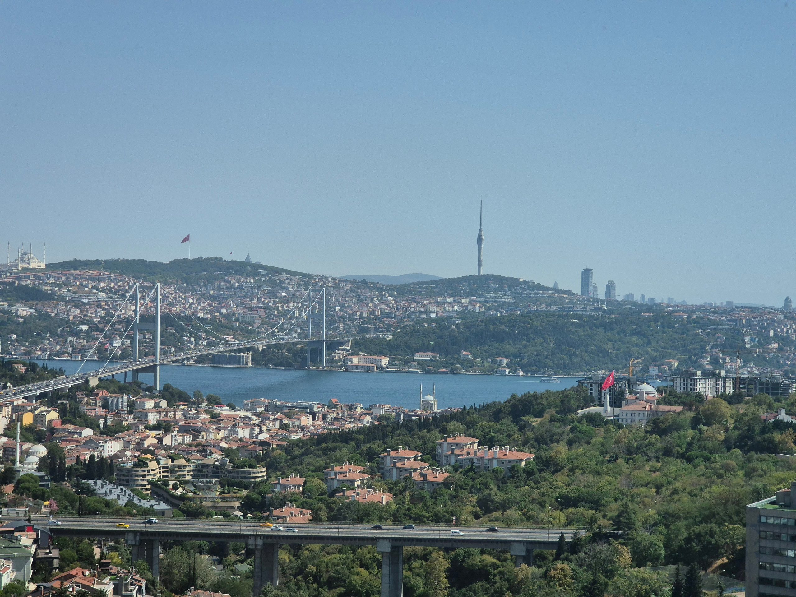 Заселились в отель, где и будет экзамен. Шикарный вид на Босфор как из комнаты, так и из душа, в котором одна стена в сторону кровати и Босфора прозрачная