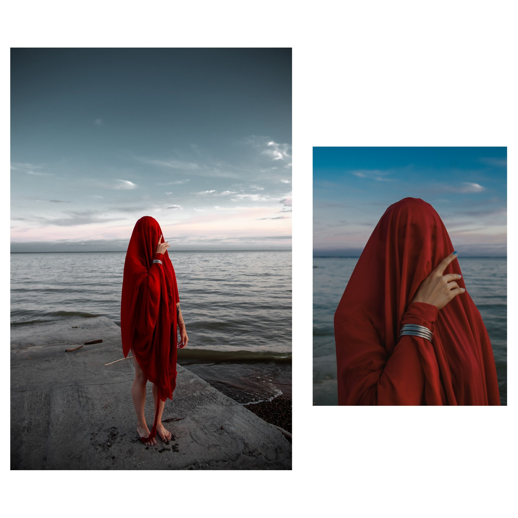 девушка в красной ткани, концептуальное фото