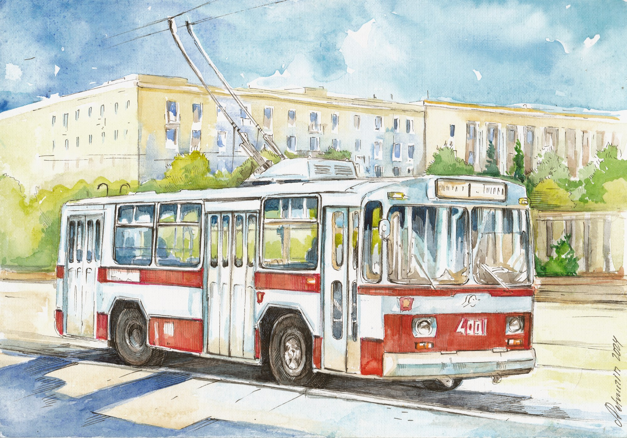 Троллейбусы. Художник Александр Петрунин